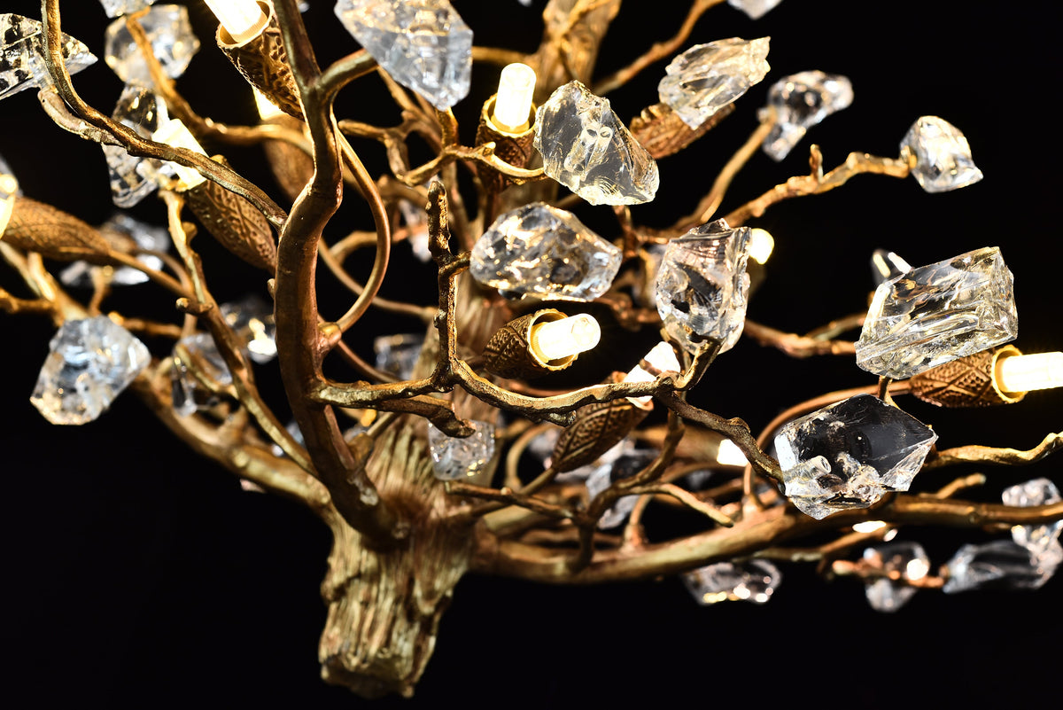 Branching Gemstone Brass Round Chandelier