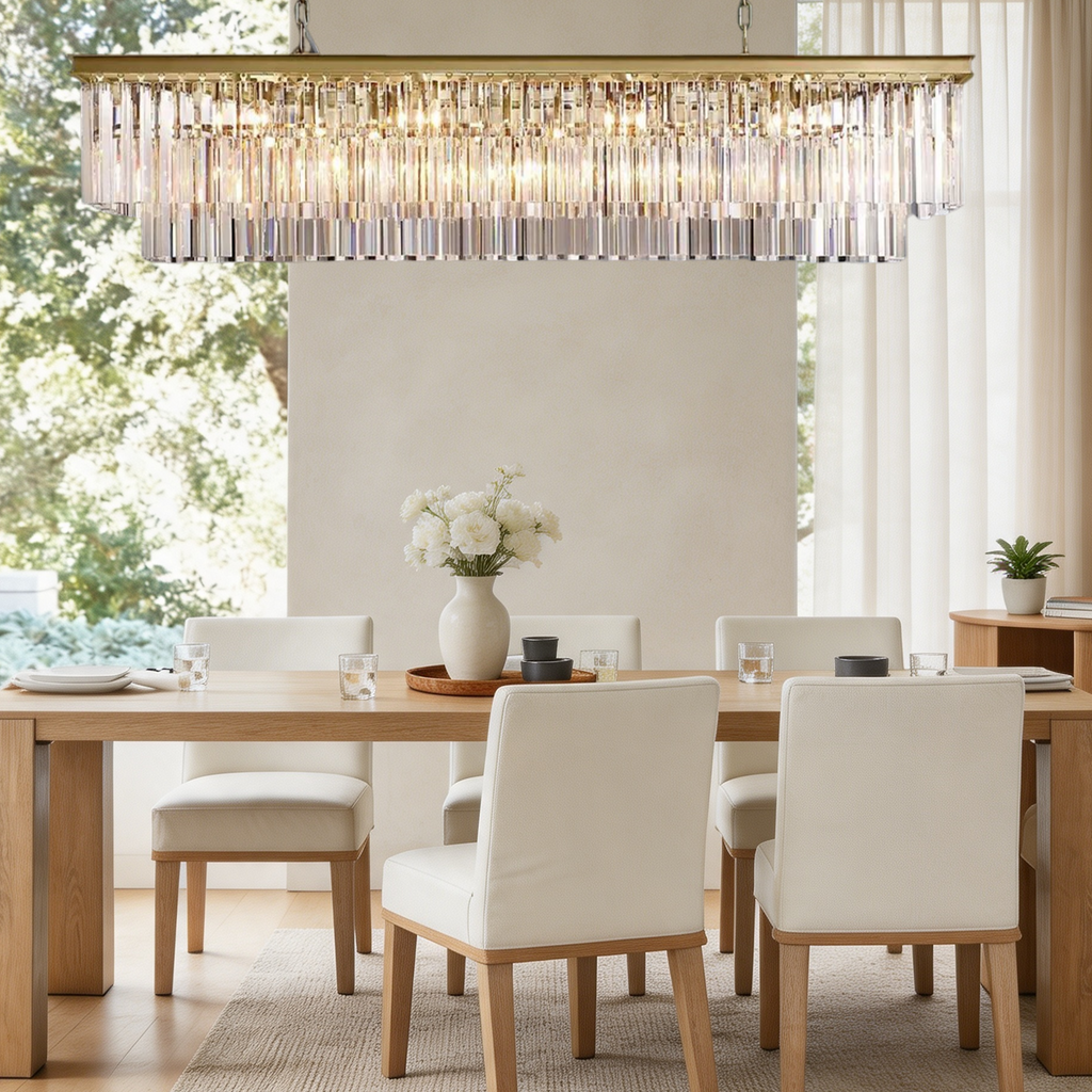 2-Tier Crystal 1920s Odeon Rectangular Chandelier L59"