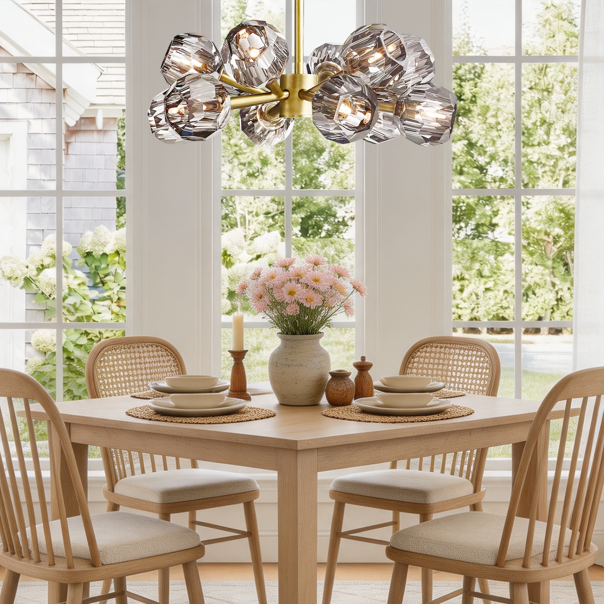 Boule De Crystal Ball Smoke Glass Round Chandelier 24"