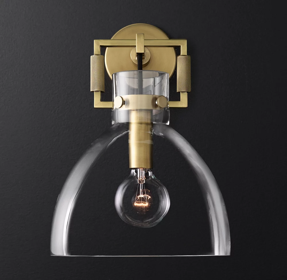 Machinist Glass Gloche Wall Sconce 10" For Dining Room