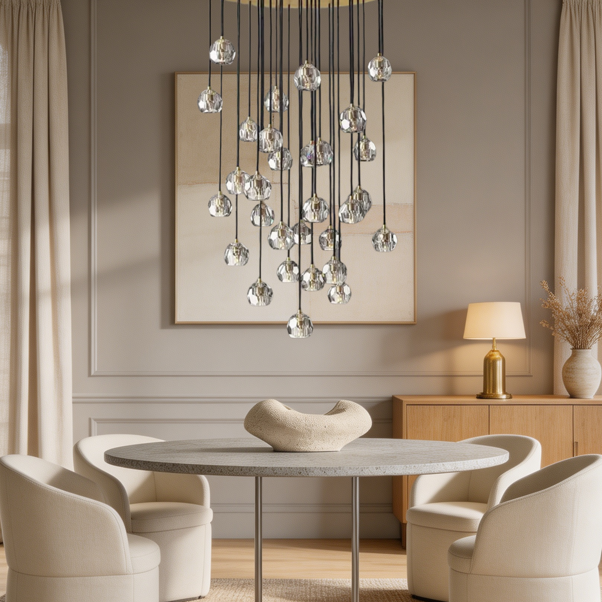 Boule De  Crystal Round Cluster Chandelier D 40"