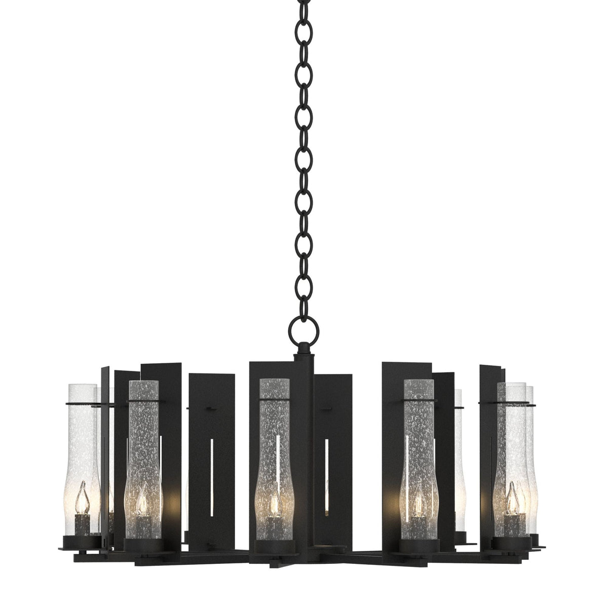 New Town 10 Arm Chandelier 10-Light Seeded Clear Glass (II) in Black