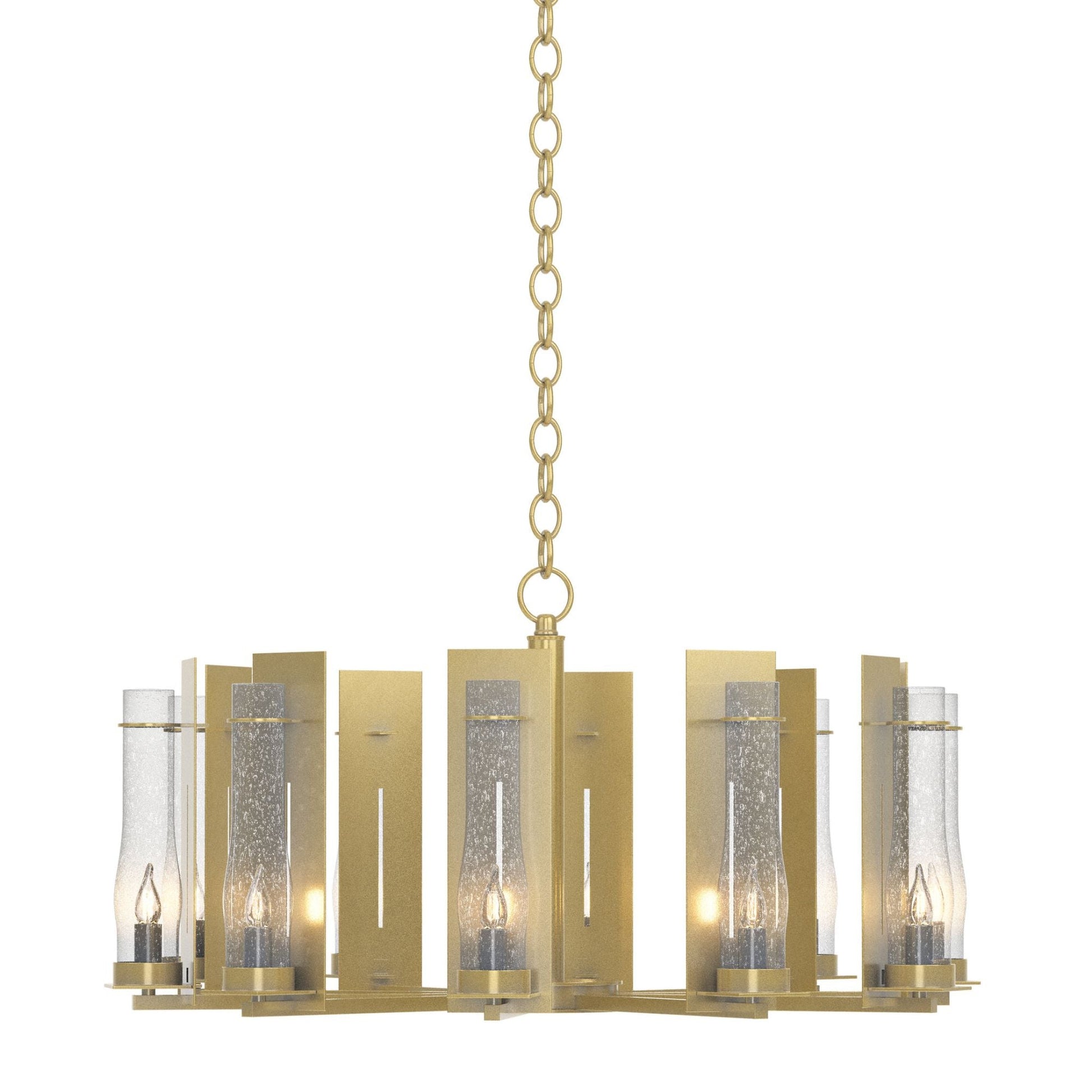 New Town 10 Arm Chandelier 10-Light Seeded Clear Glass (II) in Modern Brass