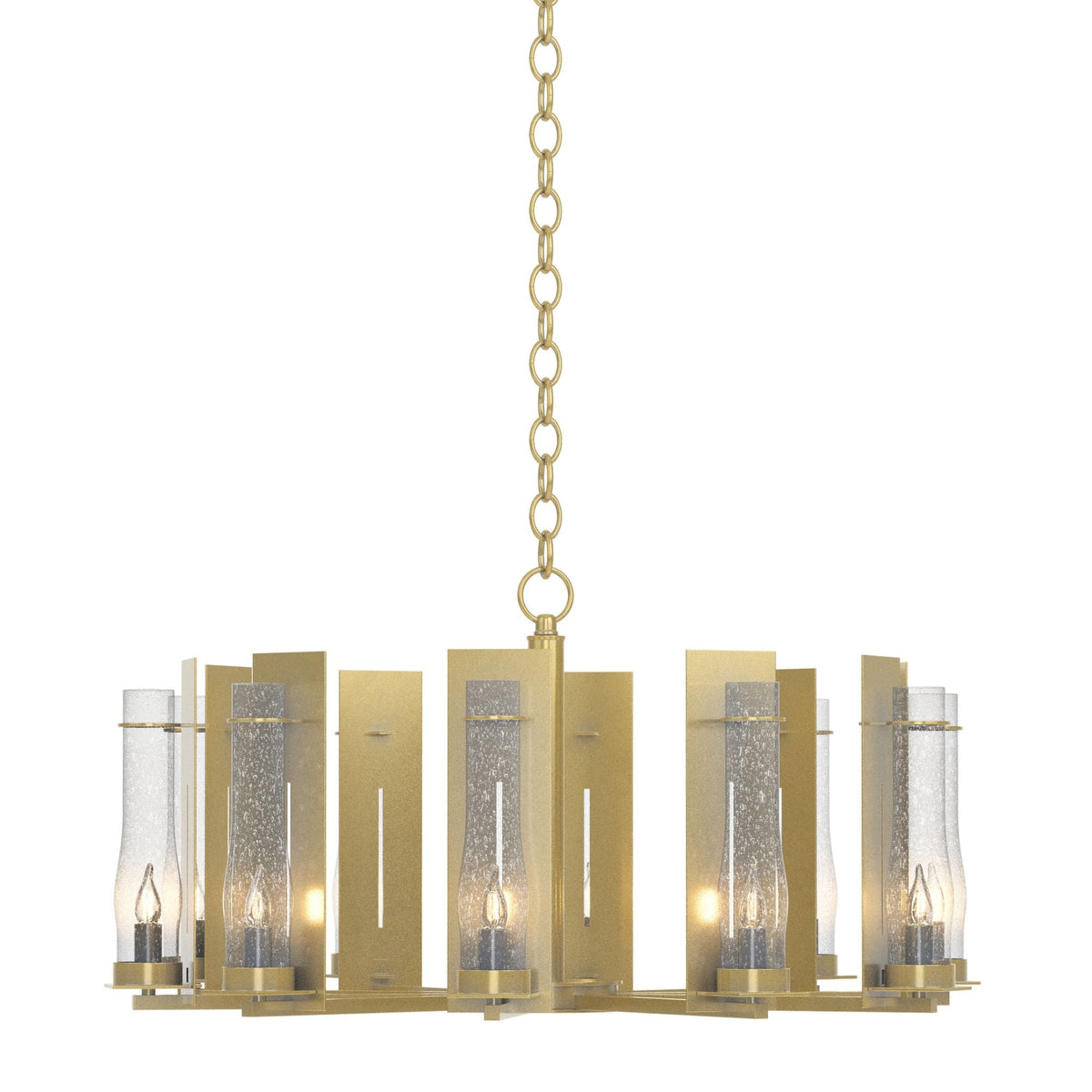 New Town 10 Arm Chandelier 10-Light Seeded Clear Glass (II) in Modern Brass