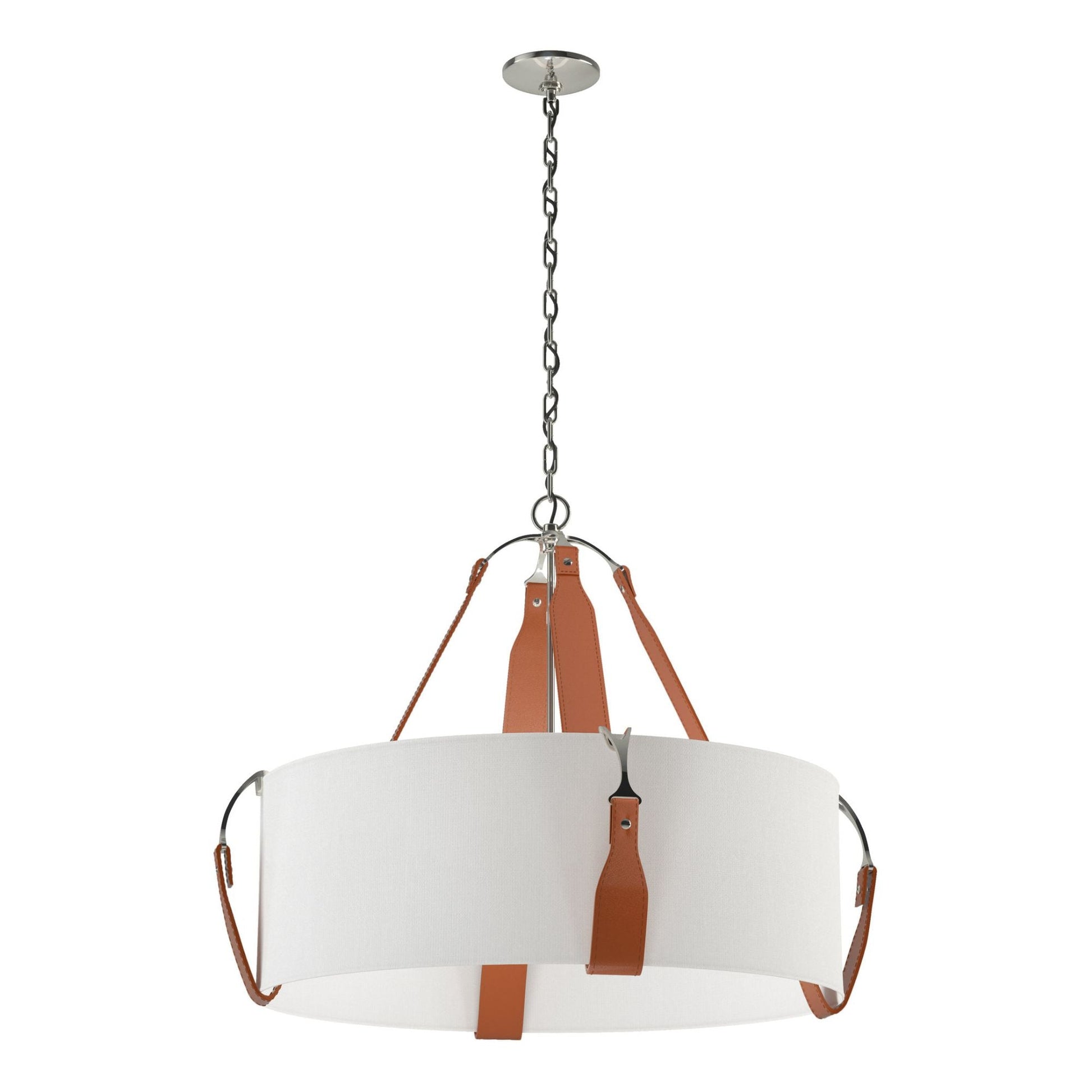 Saratoga Large Pendant 4-Light Chestnut Leather Natural Anna Shade (SF) in Polished Nickel