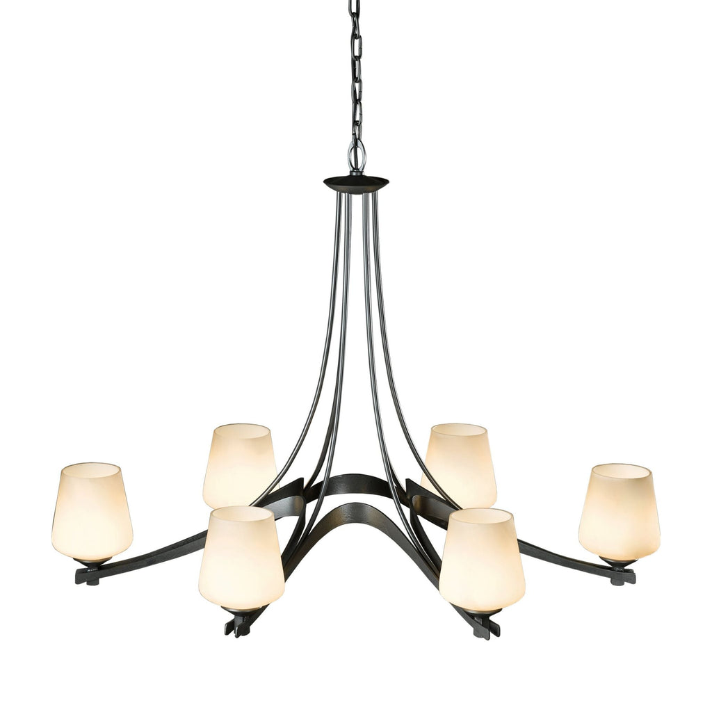 Oval Ribbon Opal Glass 6 Arm Chandelier 6-Light Opal Glass (GG) in Dark Smoke