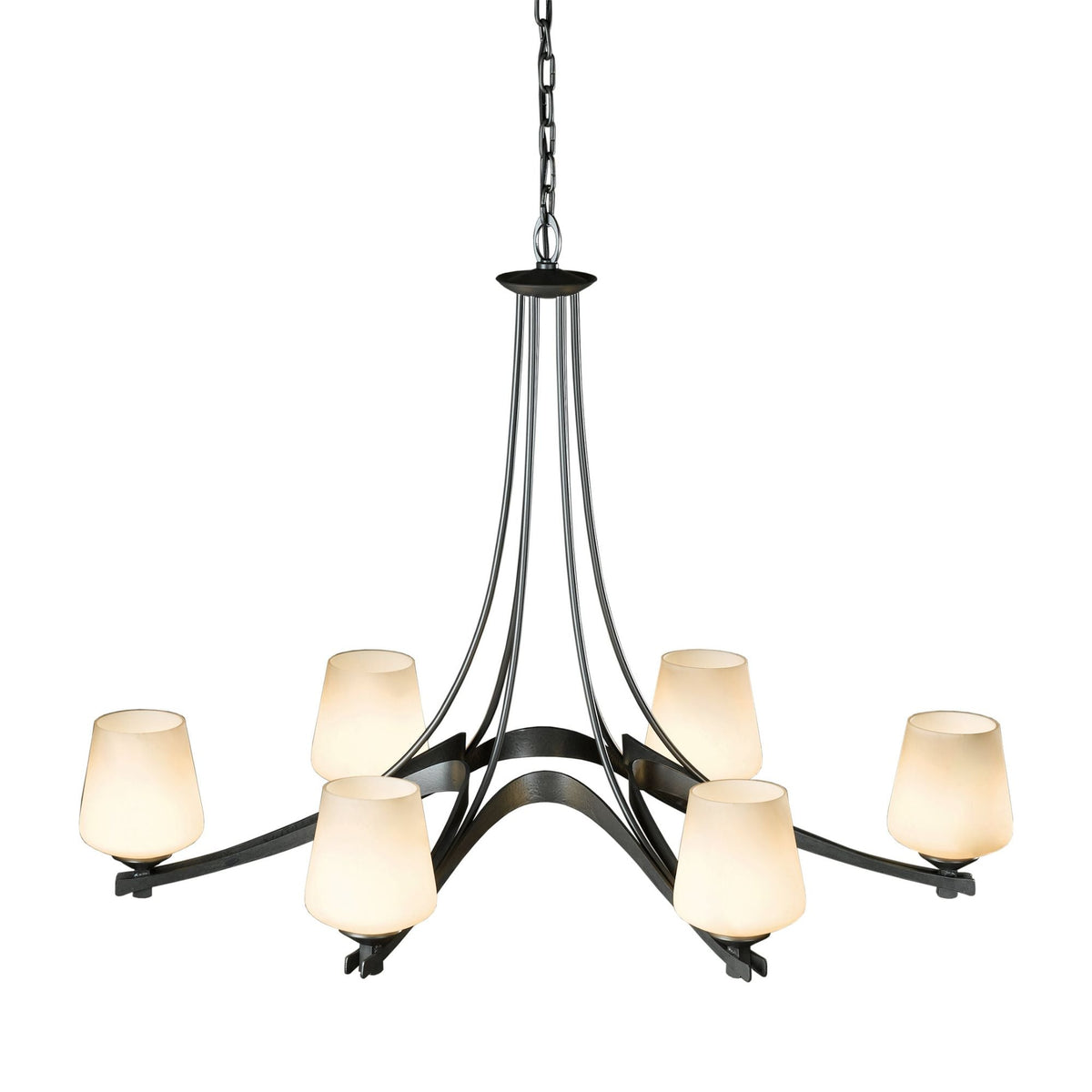 Oval Ribbon Opal Glass 6 Arm Chandelier 6-Light Opal Glass (GG) in Dark Smoke