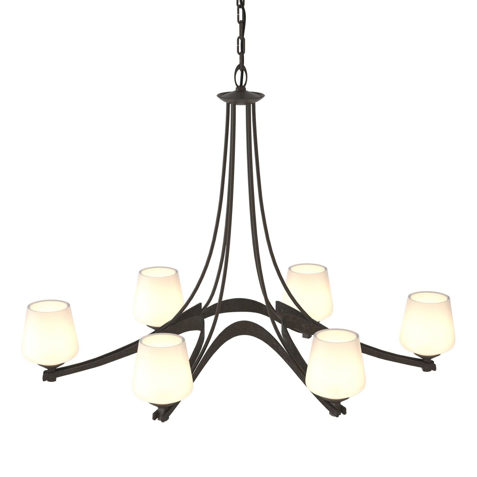 Oval Ribbon Opal Glass 6 Arm Chandelier 6-Light Opal Glass (GG) in Dark Smoke