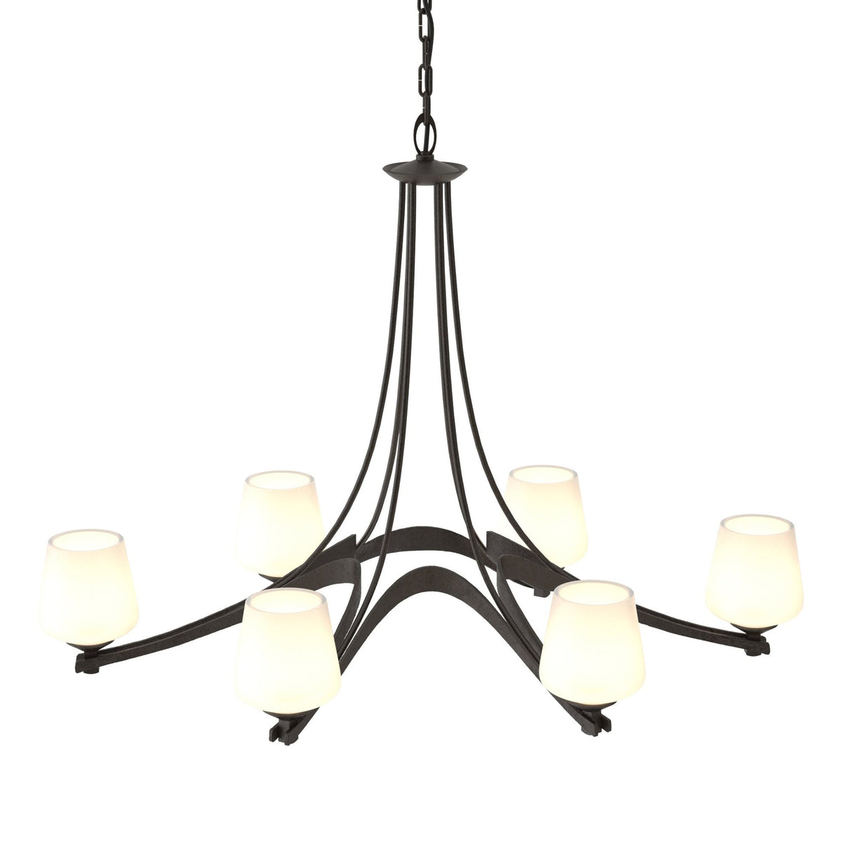 Oval Ribbon Opal Glass 6 Arm Chandelier 6-Light Opal Glass (GG) in Oil Rubbed Bronze