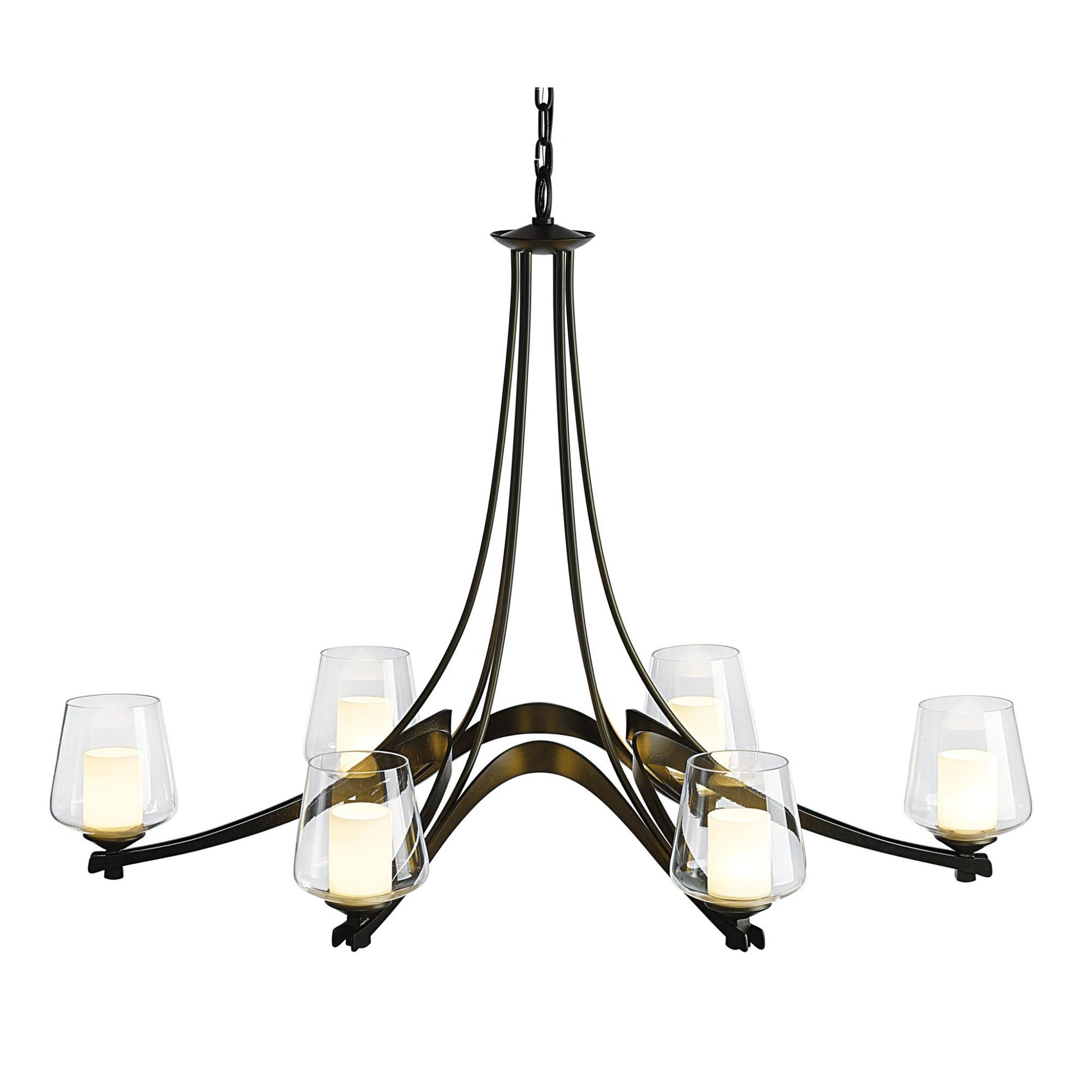 Oval Ribbon Clear Glass 6 Arm Chandelier 6-Light Clear Glass with Opal Diffuser (ZU) in Dark Smoke