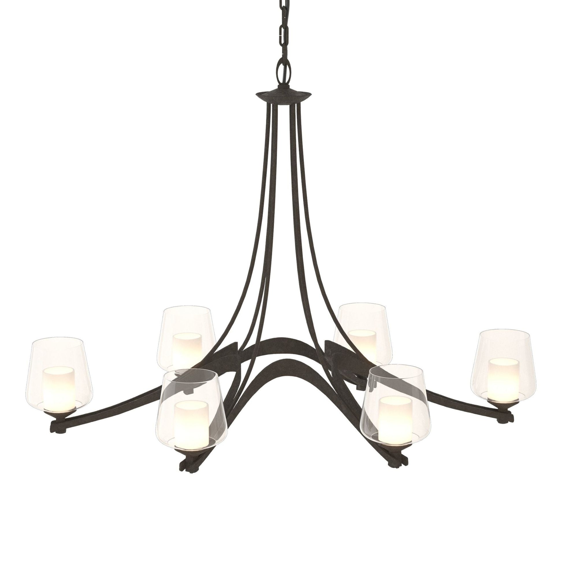 Oval Ribbon Clear Glass 6 Arm Chandelier 6-Light Clear Glass with Opal Diffuser (ZU) in Dark Smoke