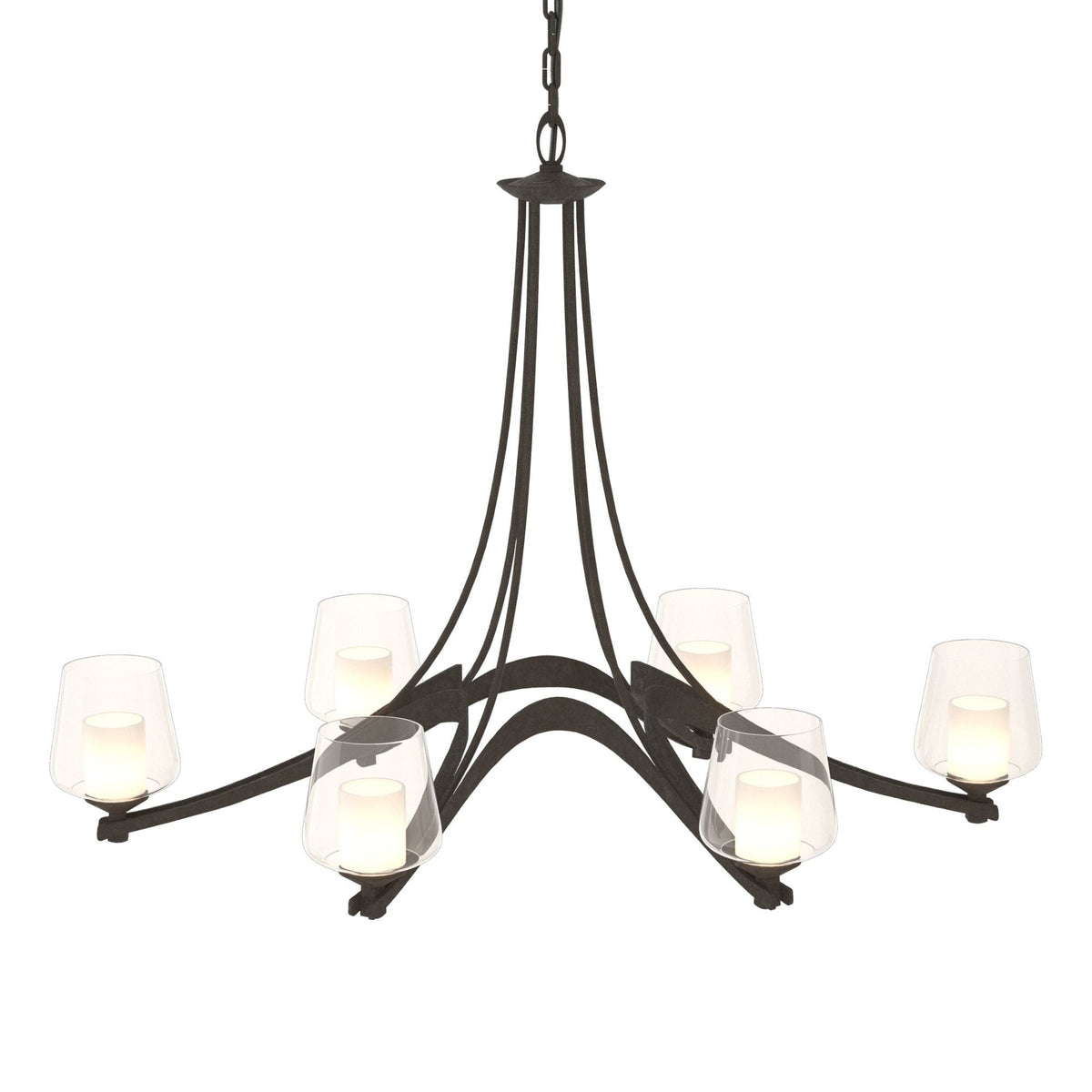 Oval Ribbon Clear Glass 6 Arm Chandelier 6-Light Clear Glass with Opal Diffuser (ZU) in Dark Smoke