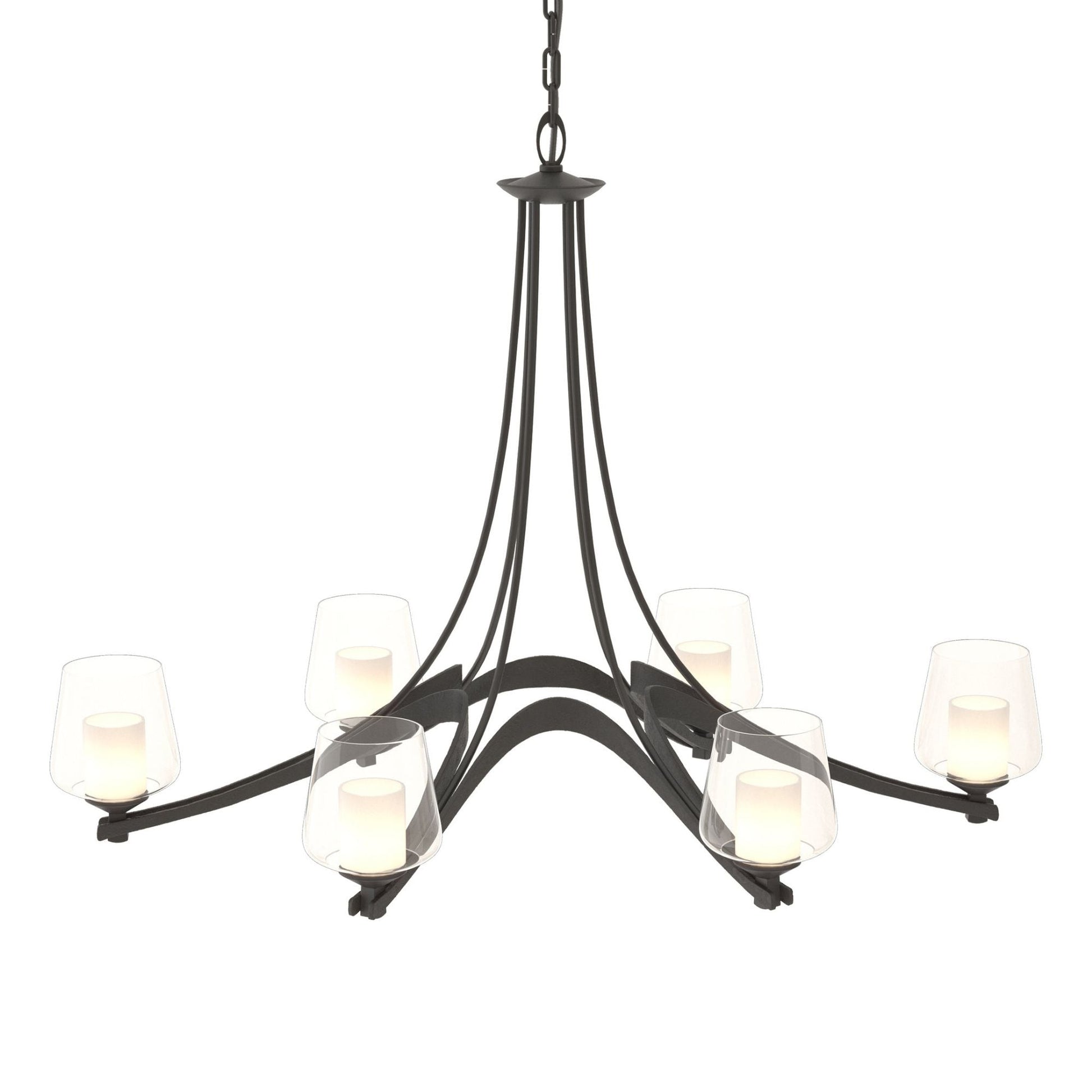 Oval Ribbon Clear Glass 6 Arm Chandelier 6-Light Clear Glass with Opal Diffuser (ZU) in Black