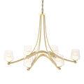 Oval Ribbon Clear Glass 6 Arm Chandelier 6-Light Clear Glass with Opal Diffuser (ZU) in Modern Brass