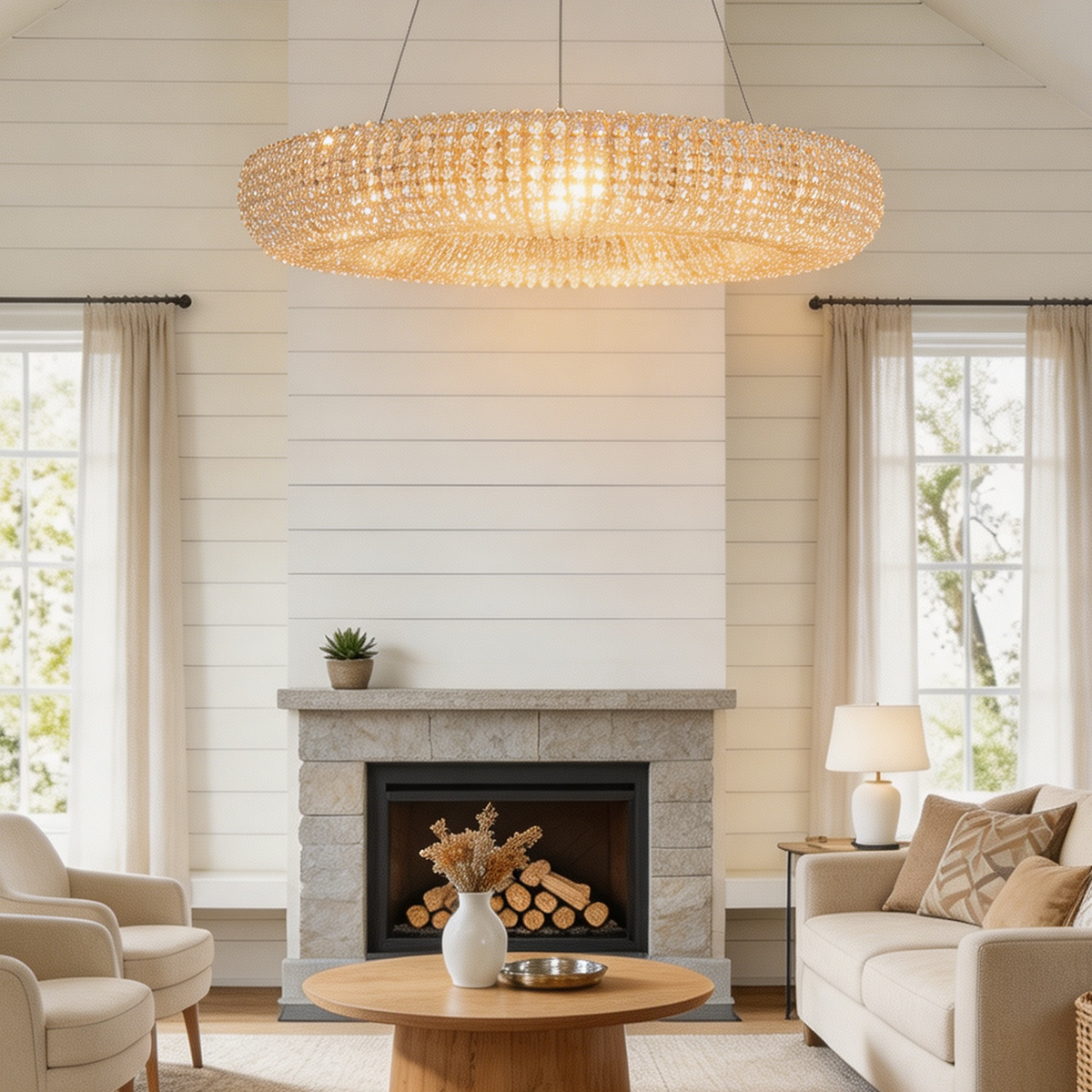 Round Halo Chandelier With Clear Crystal 32"/41"/59"