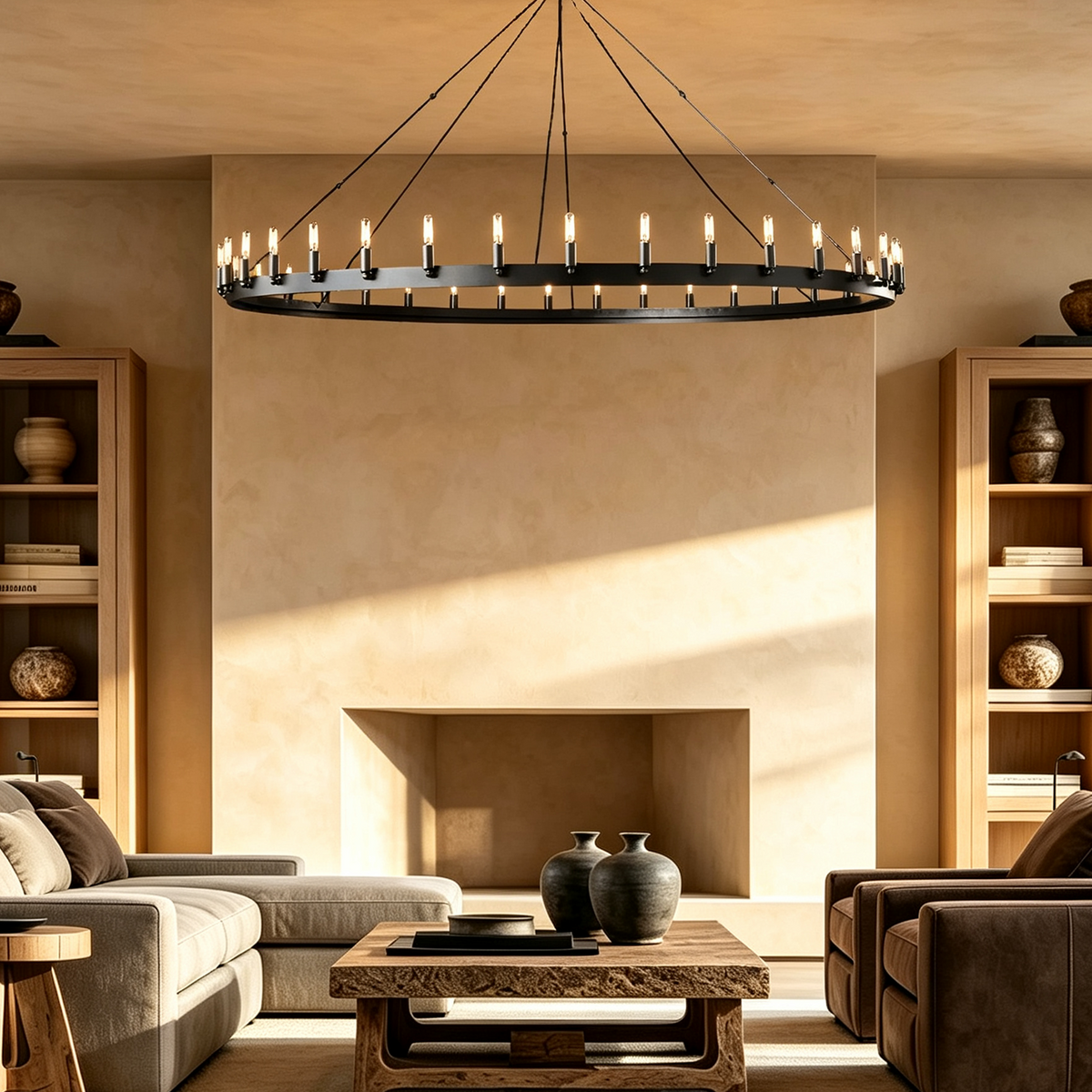 Camin Vintage Filament Round Chandelier 73" For Living Room