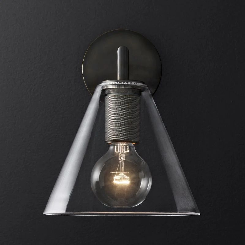 Machinist Glass Funnel Shade Wall Sconce For Dining Room
