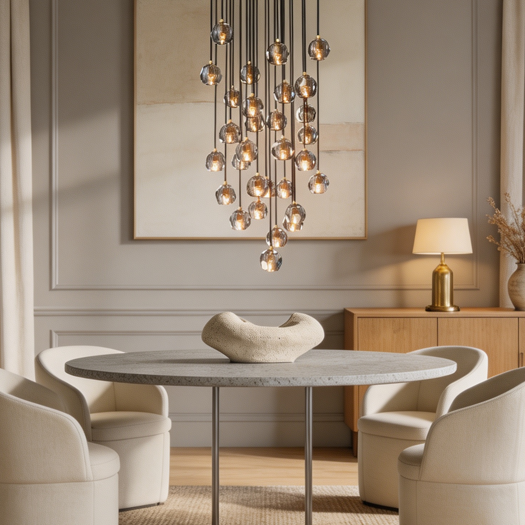 Boule De  Crystal Round Cluster Chandelier D 30"