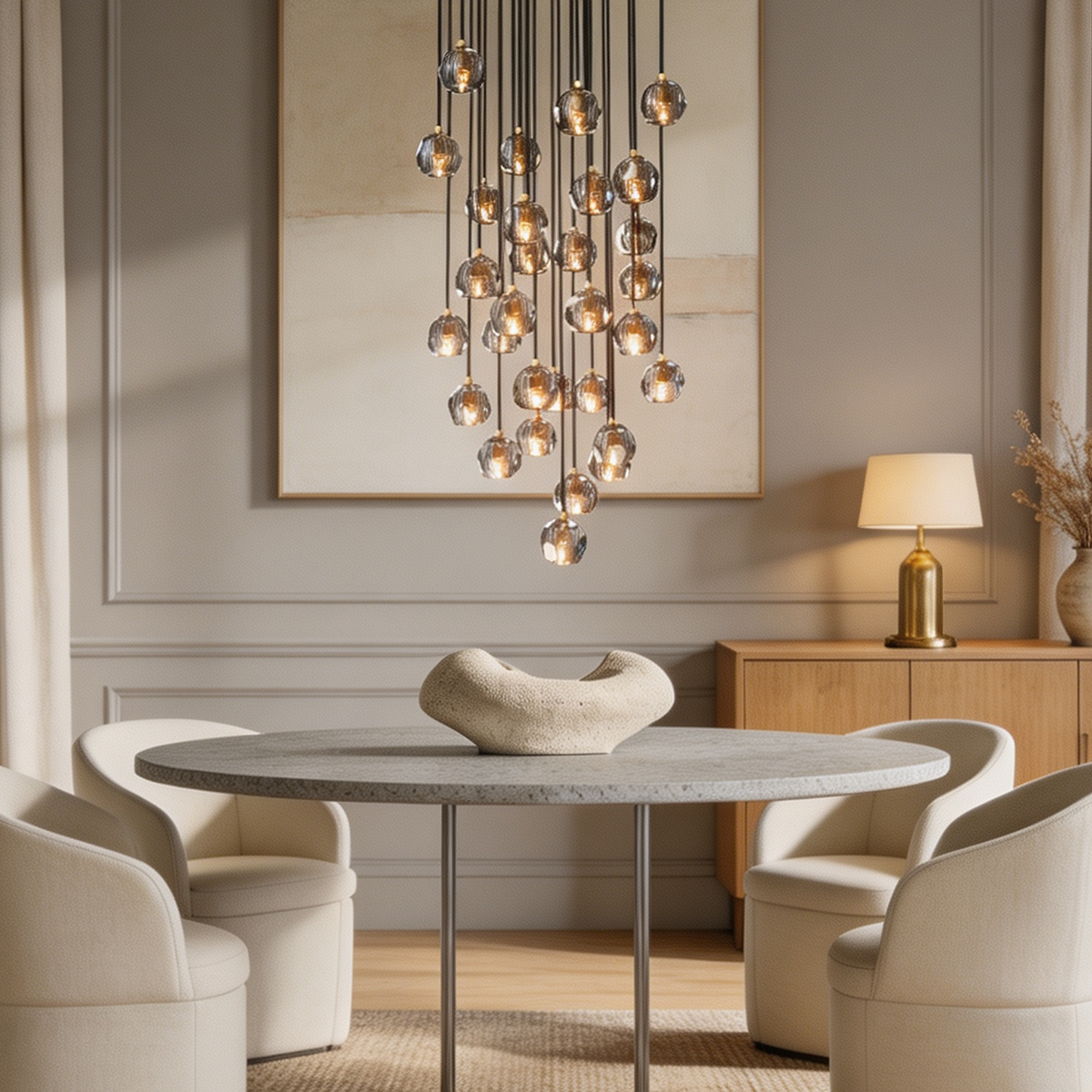 Boule De  Crystal Round Cluster Chandelier D 30"