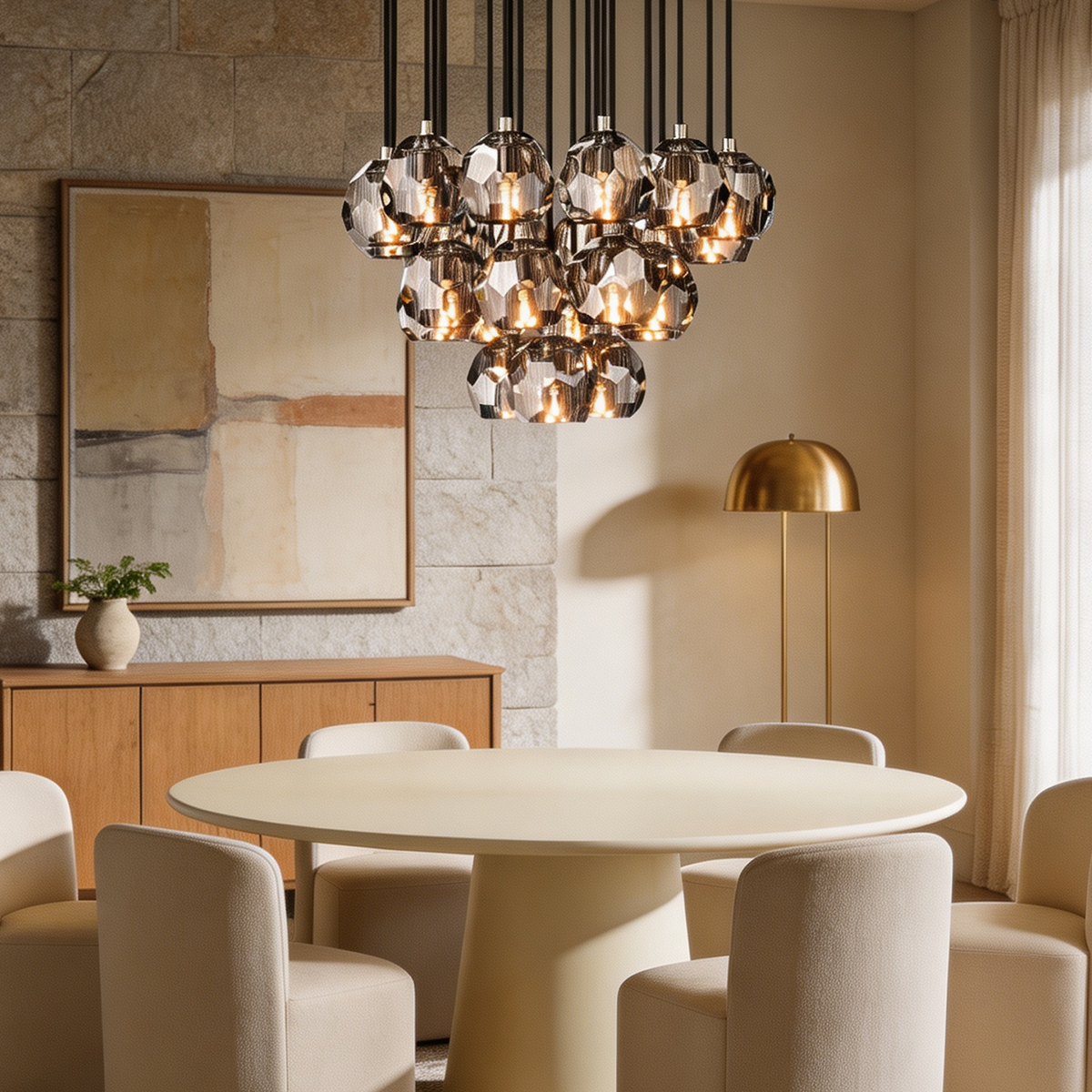 Boule De  Crystal Round Cluster Chandelier D 24"