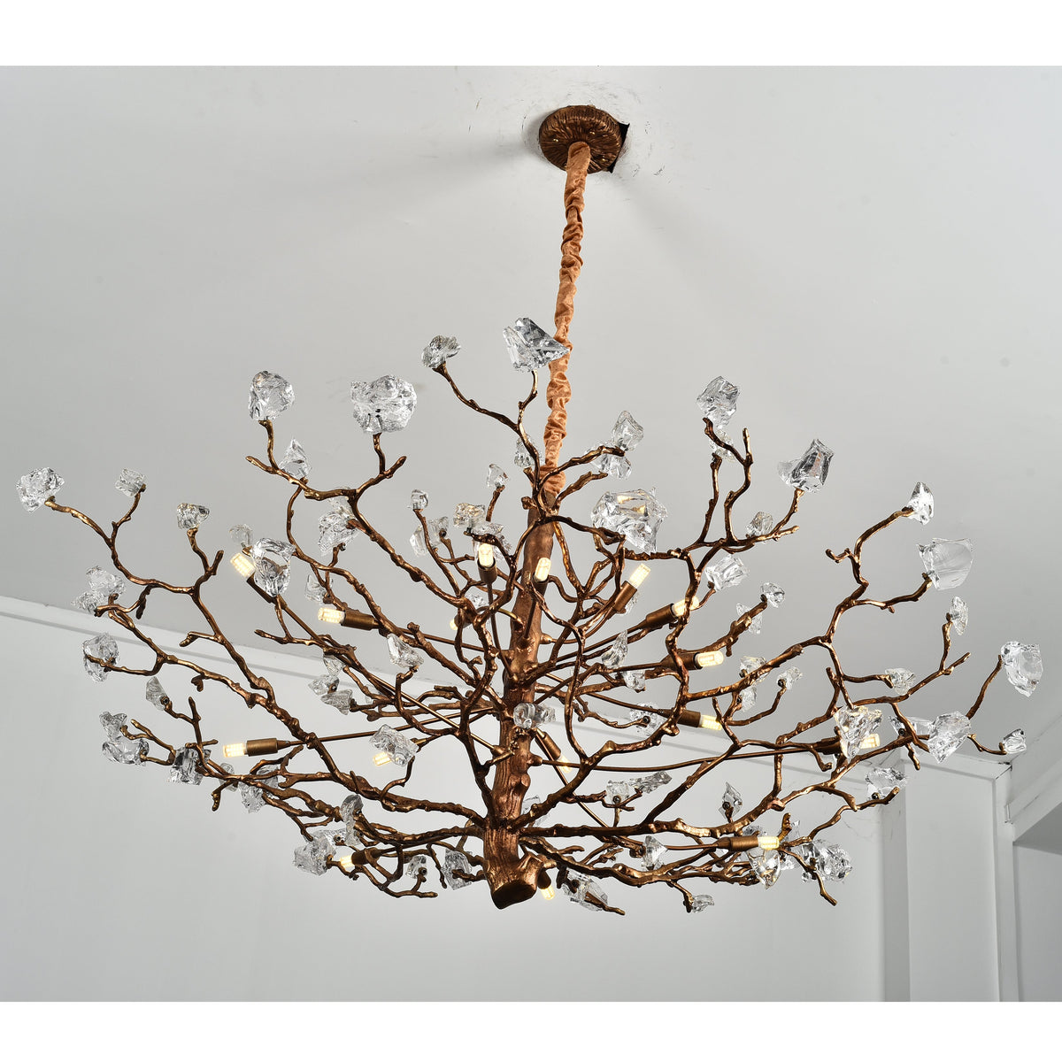 Branching Gemstone Brass Round Chandelier