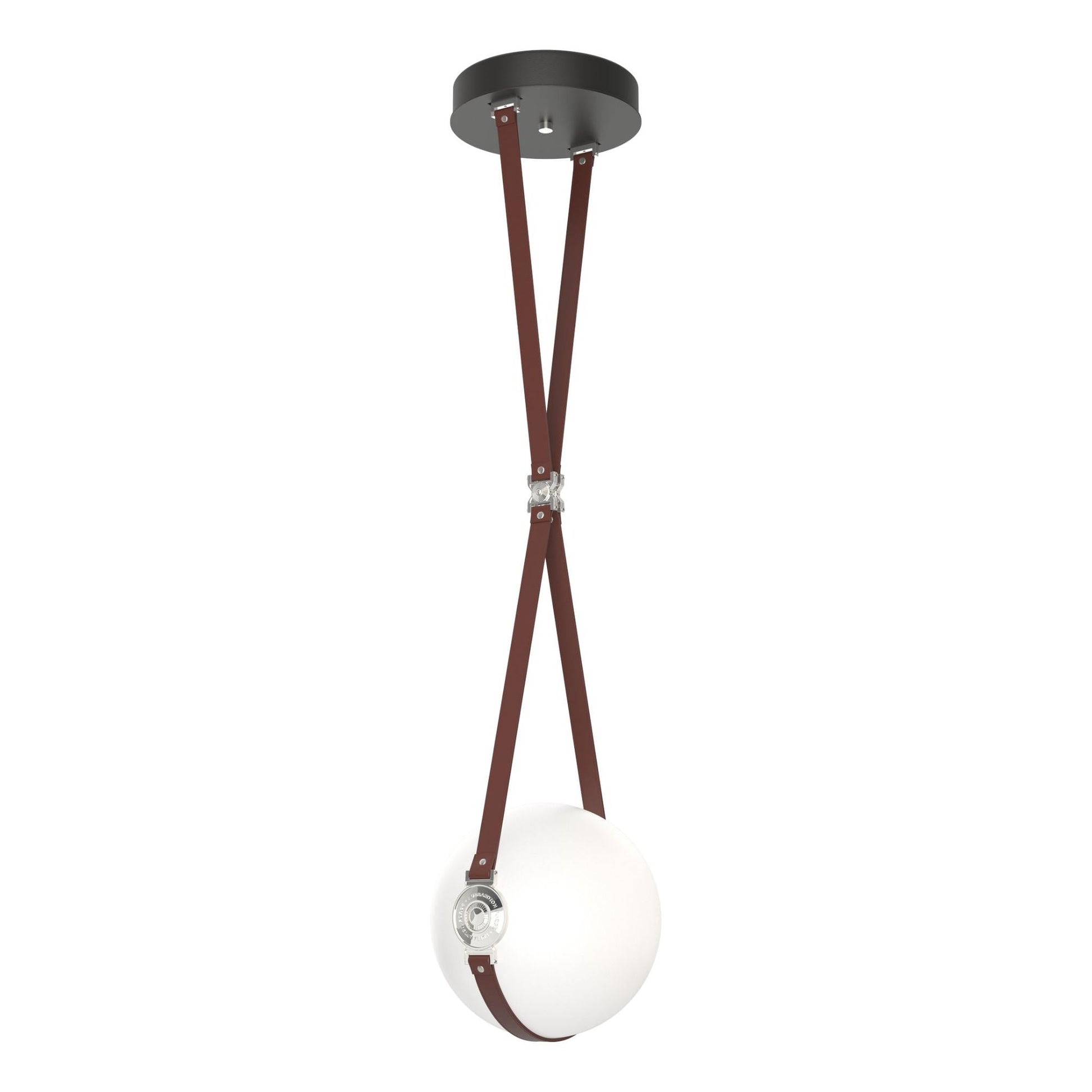 Derby Small LED Pendant Polished Nickel Accent British Brown Leather LED Opal Glass (GG) in Black