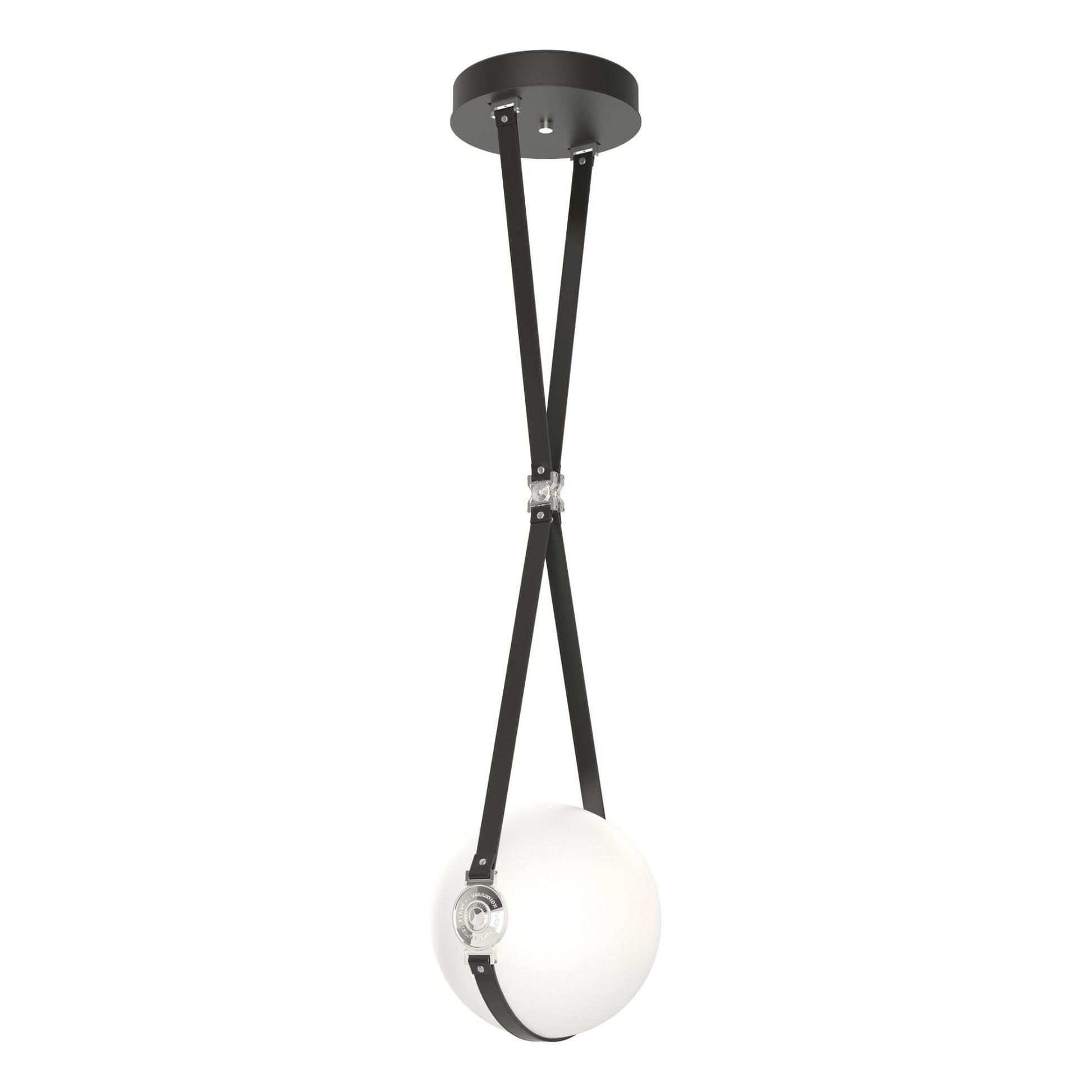 Derby Small LED Pendant Polished Nickel Accent Black Leather LED Opal Glass (GG) in Black