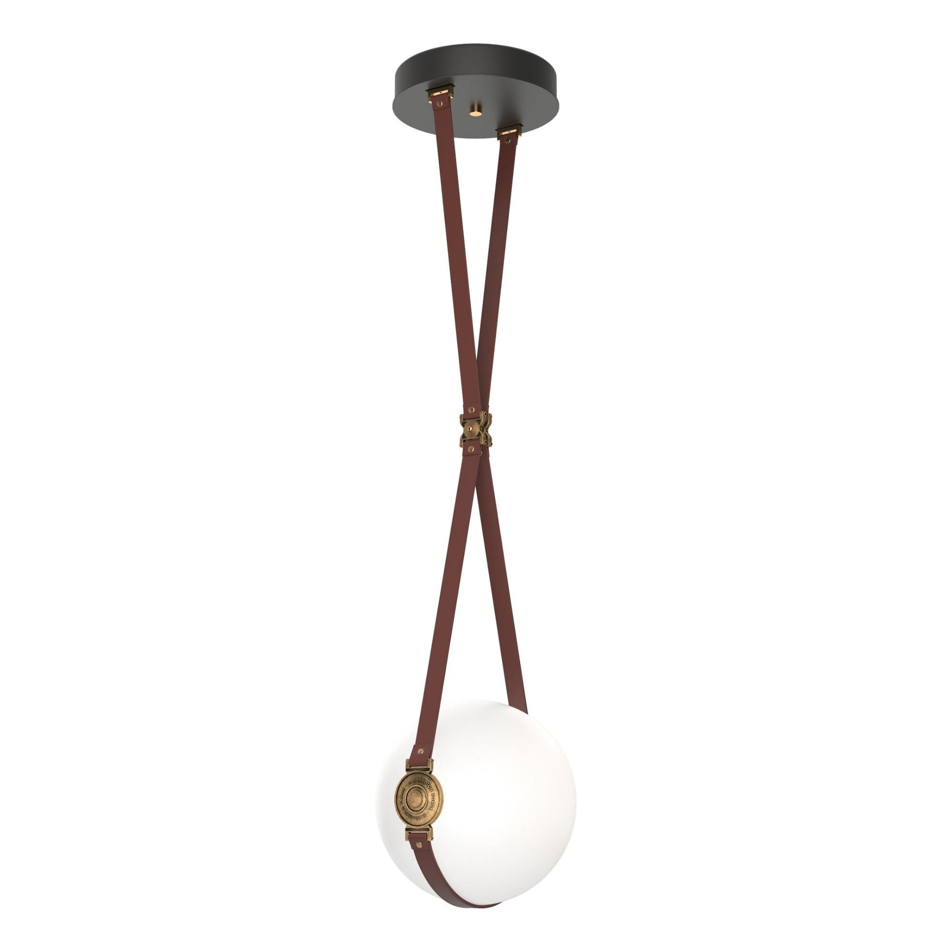 Derby Small LED Pendant Antique Brass Accent British Brown Leather LED Opal Glass (GG) in Black