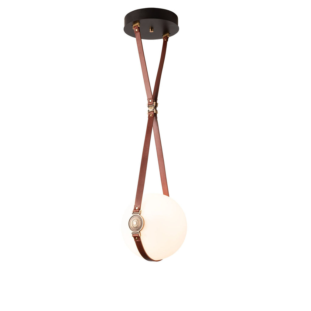 Derby Small LED Pendant Antique Brass Accent Chestnut Leather LED Opal Glass (GG) in Black