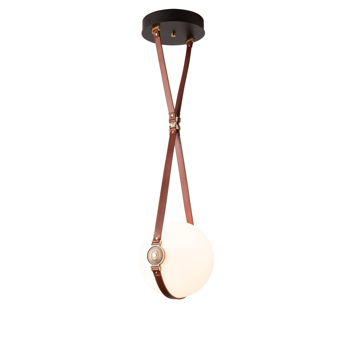 Derby Small LED Pendant Antique Brass Accent Chestnut Leather LED Opal Glass (GG) in Black