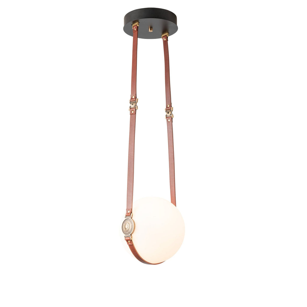 Derby Small LED Pendant Antique Brass Accent Chestnut Leather LED Opal Glass (GG) in Black