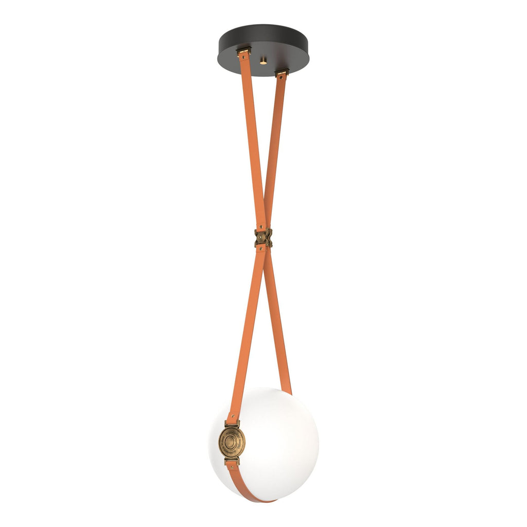 Derby Small LED Pendant Antique Brass Accent Chestnut Leather LED Opal Glass (GG) in Black