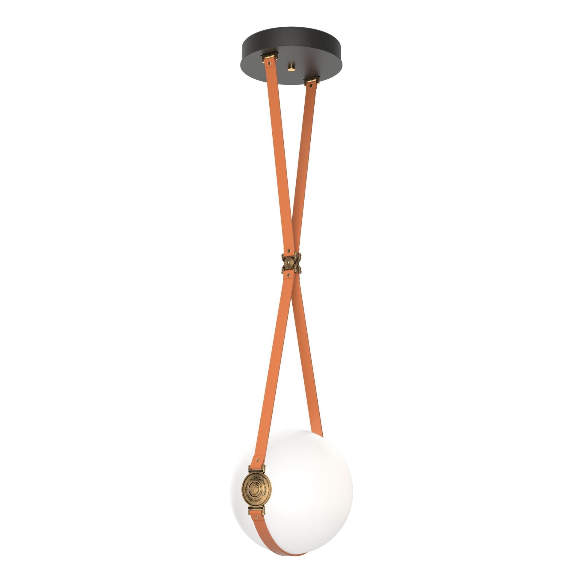 Derby Small LED Pendant Antique Brass Accent Chestnut Leather LED Opal Glass (GG) in Black
