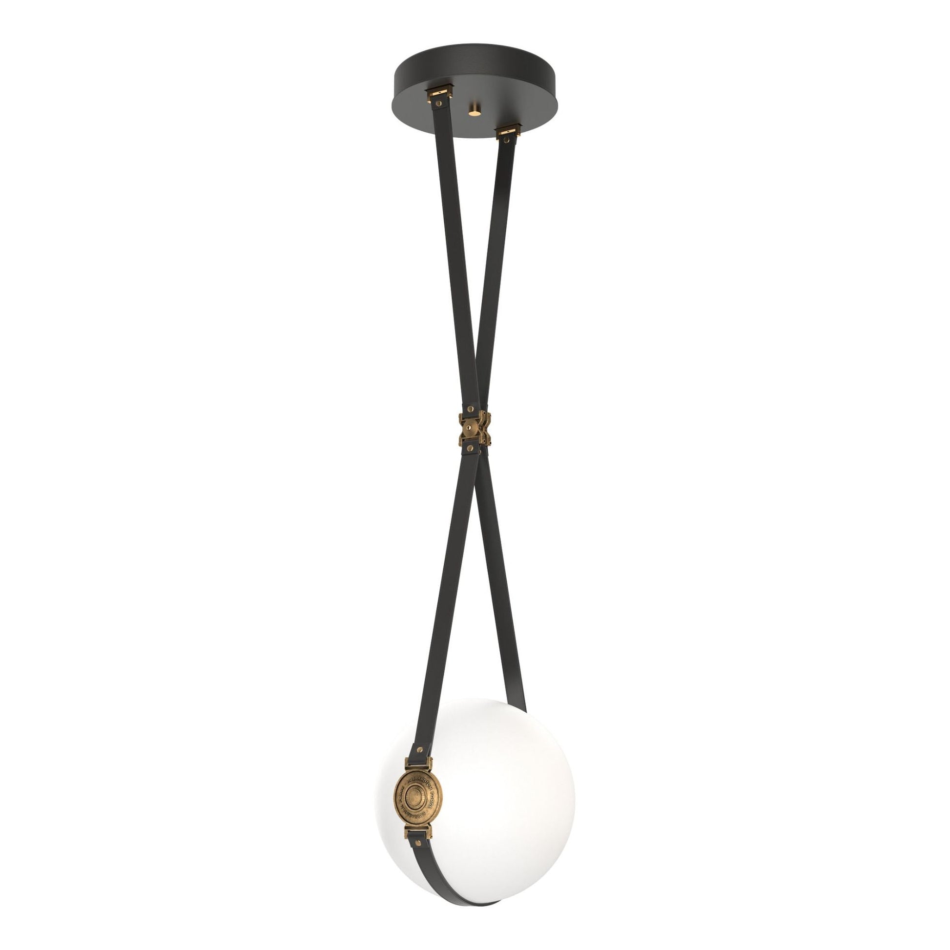 Derby Small LED Pendant Antique Brass Accent Black Leather LED Opal Glass (GG) in Black