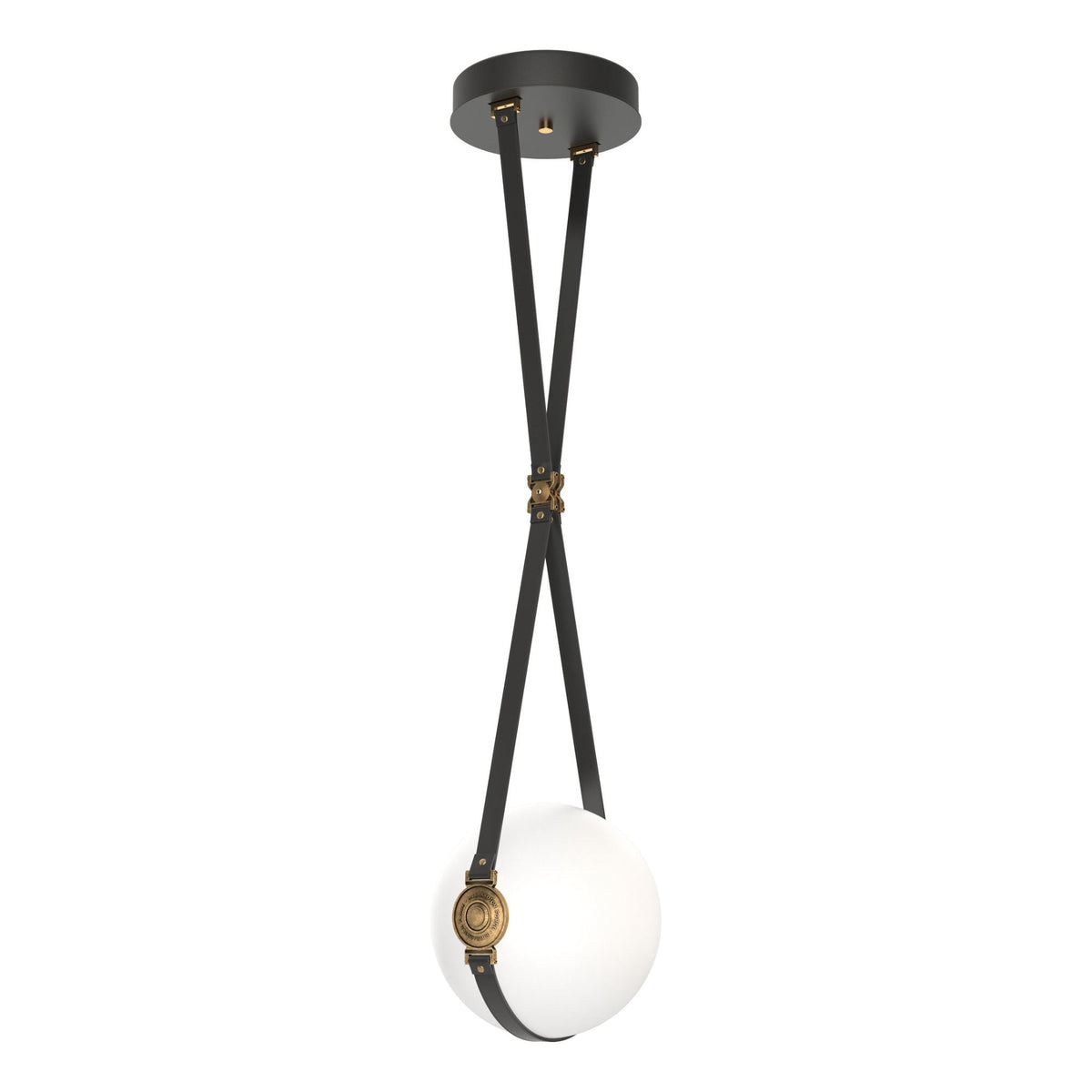 Derby Small LED Pendant Antique Brass Accent Black Leather LED Opal Glass (GG) in Black