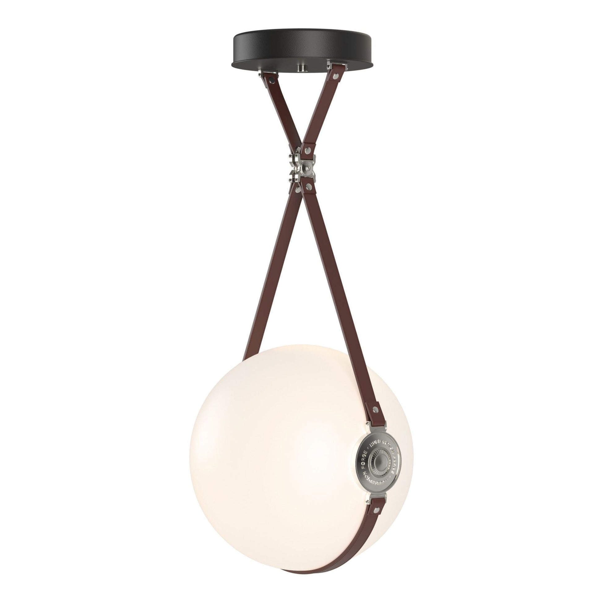 Derby Large LED Pendant Polished Nickel Accent British Brown Leather LED Opal Glass (GG) in Black