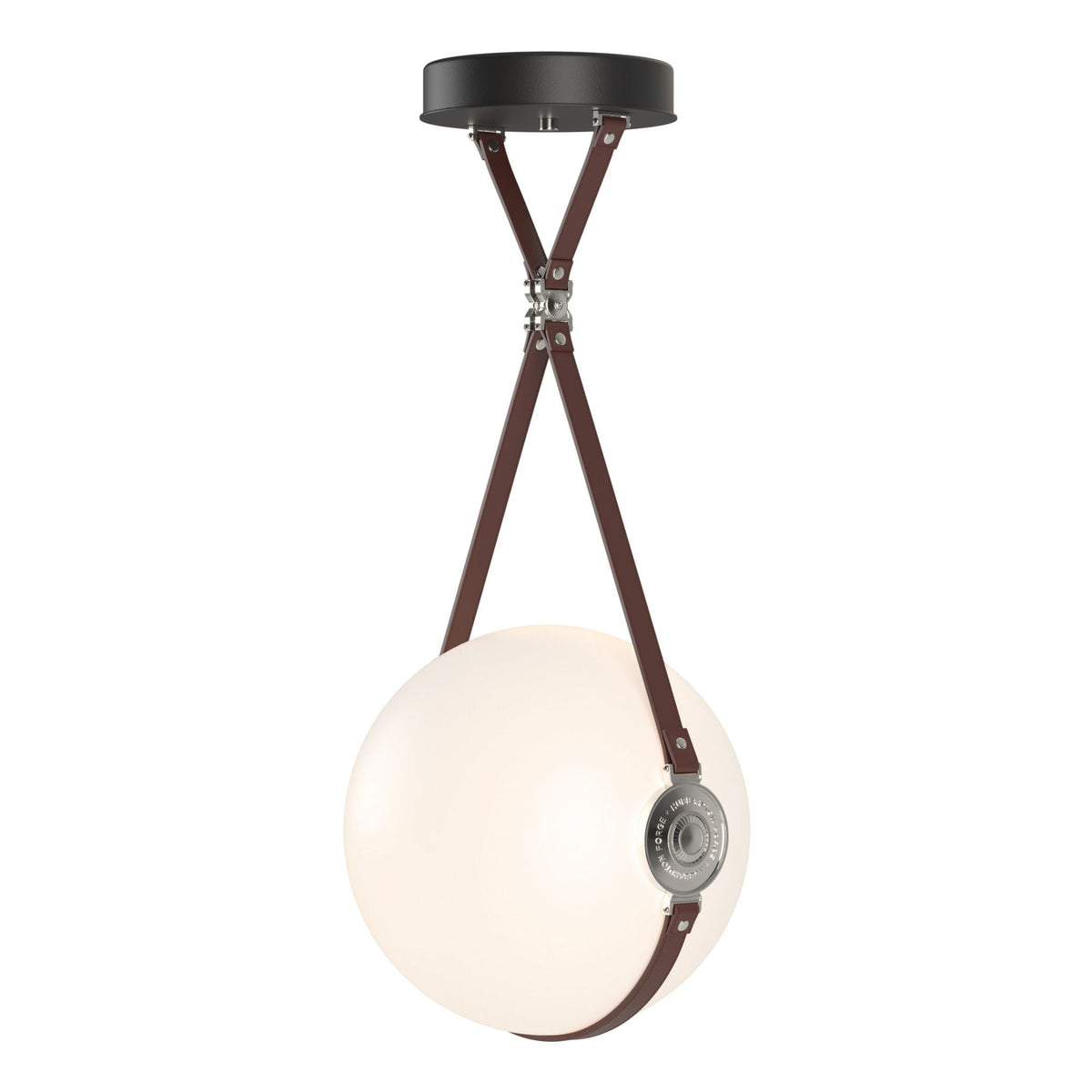 Derby Large LED Pendant Polished Nickel Accent British Brown Leather LED Opal Glass (GG) in Black