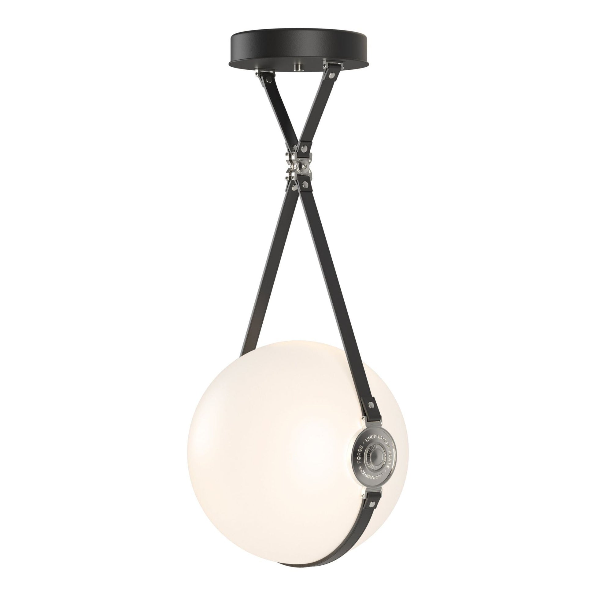 Derby Large LED Pendant Polished Nickel Accent Black Leather LED Opal Glass (GG) in Black