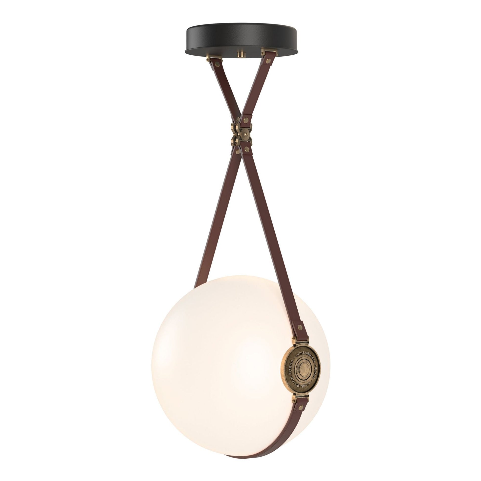 Derby Large LED Pendant Antique Brass Accent British Brown Leather LED Opal Glass (GG) in Black