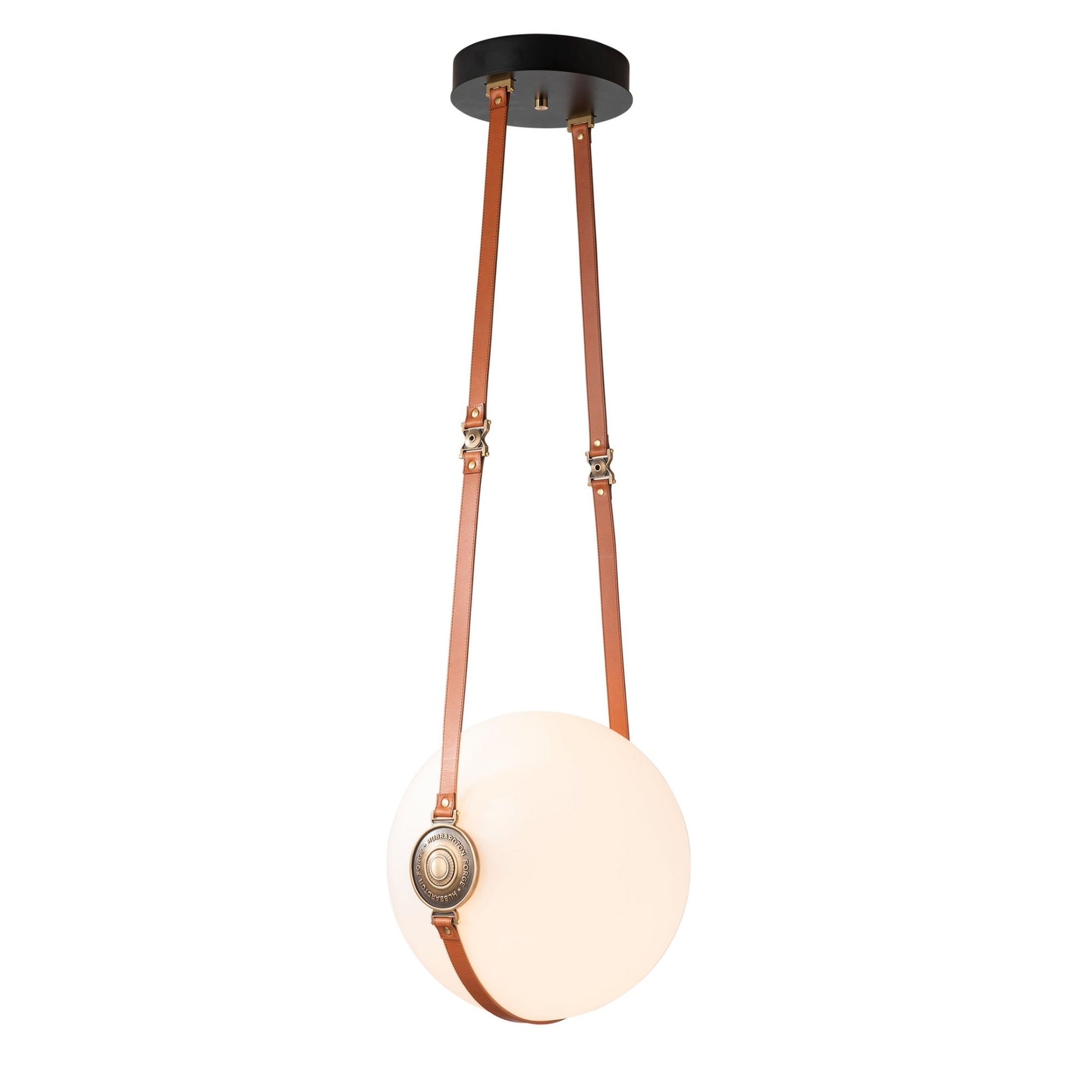Derby Large LED Pendant Antique Brass Accent Chestnut Leather LED Opal Glass (GG) in Black
