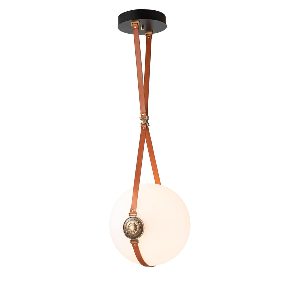 Derby Large LED Pendant Antique Brass Accent Chestnut Leather LED Opal Glass (GG) in Black