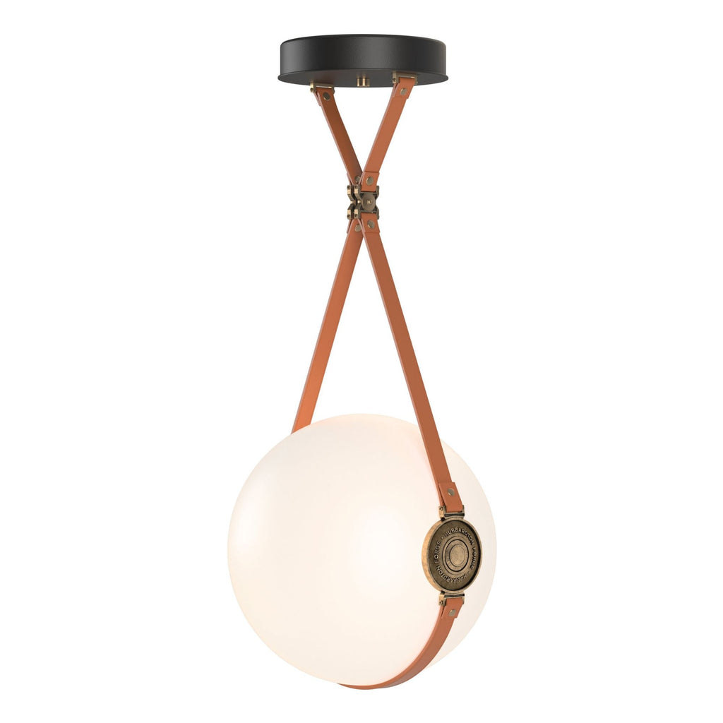 Derby Large LED Pendant Antique Brass Accent Chestnut Leather LED Opal Glass (GG) in Black