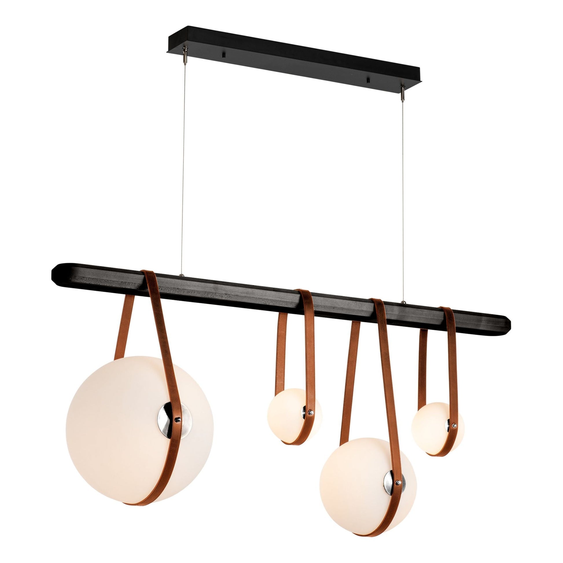 Derby Linear 4-Light LED Pendant Polished Nickel Accent Chestnut Leather LED Opal Glass (GG) in Black