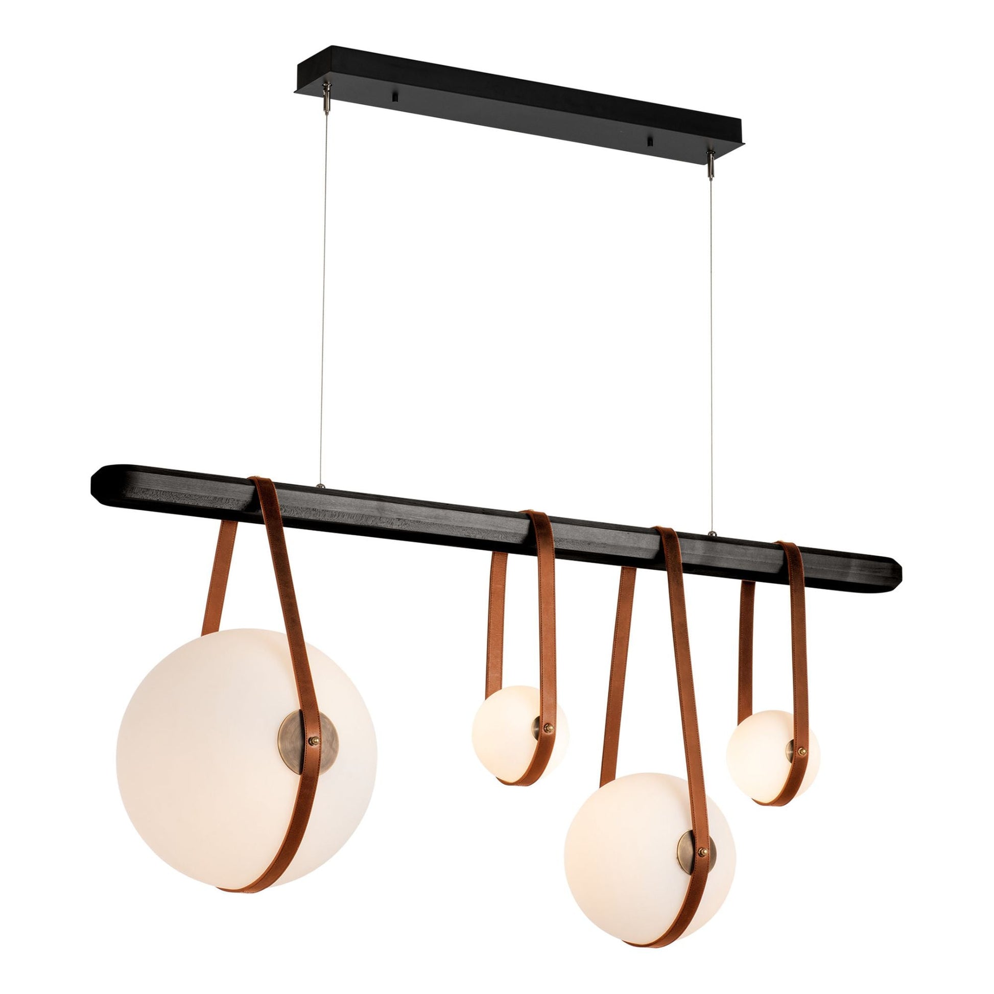 Derby Linear 4-Light LED Pendant Antique Brass Accent Chestnut Leather LED Opal Glass (GG) in Black