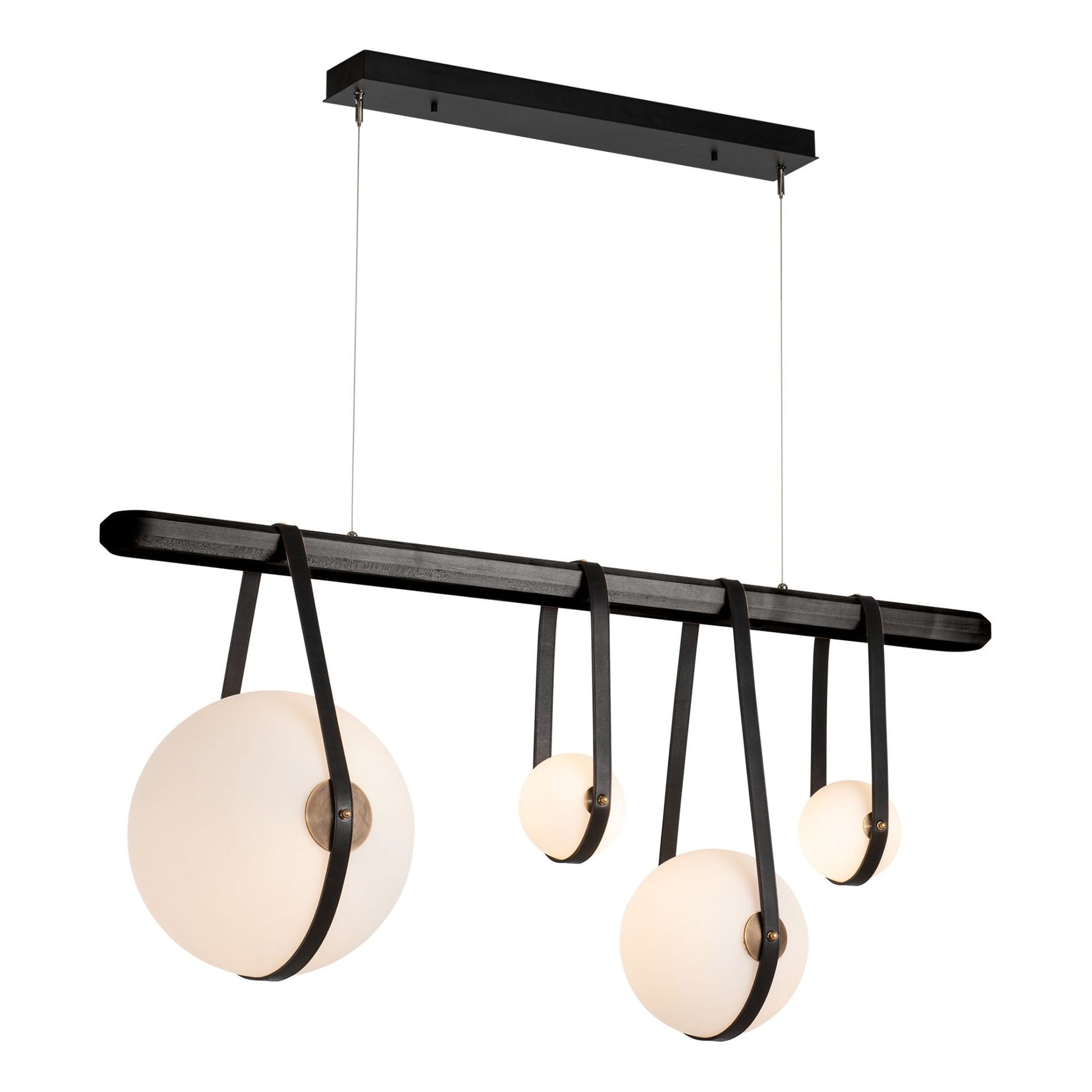Derby Linear 4-Light LED Pendant Antique Brass Accent Black Leather LED Opal Glass (GG) in Black