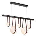 Derby Linear 5-Light LED Pendant Polished Nickel Accent British Brown Leather LED Opal Glass (GG) in Black