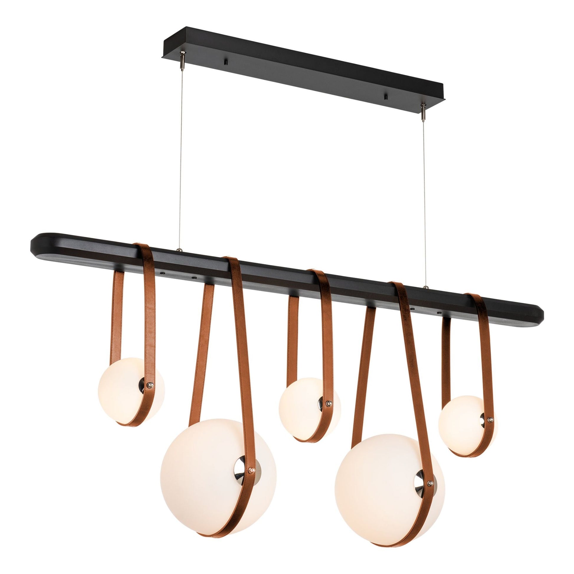 Derby Linear 5-Light LED Pendant Polished Nickel Accent Chestnut Leather LED Opal Glass (GG) in Black