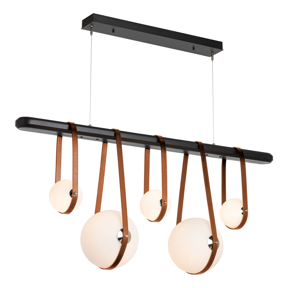 Derby Linear 5-Light LED Pendant Polished Nickel Accent Chestnut Leather LED Opal Glass (GG) in Black