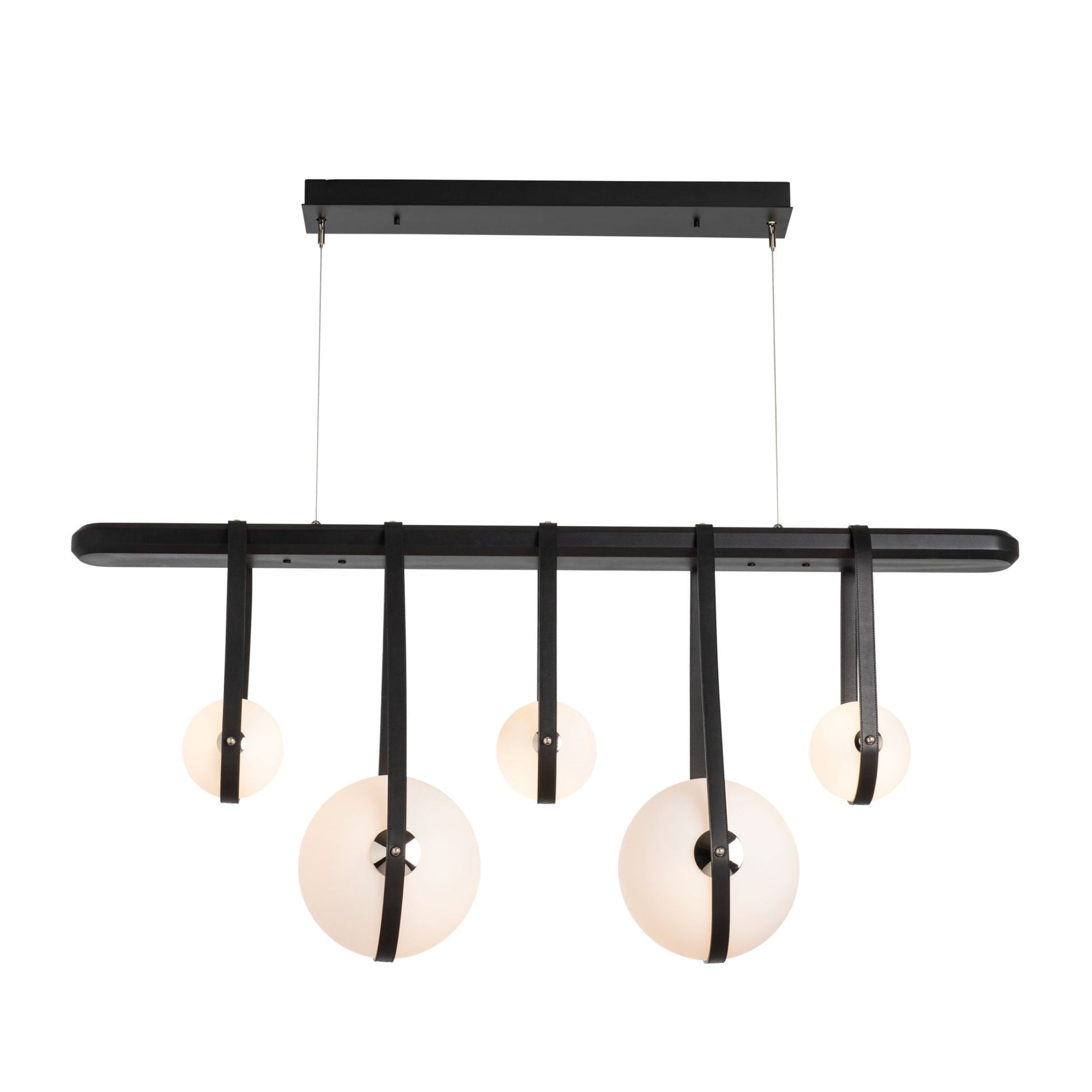 Derby Linear 5-Light LED Pendant Polished Nickel Accent Black Leather LED Opal Glass (GG) in Black