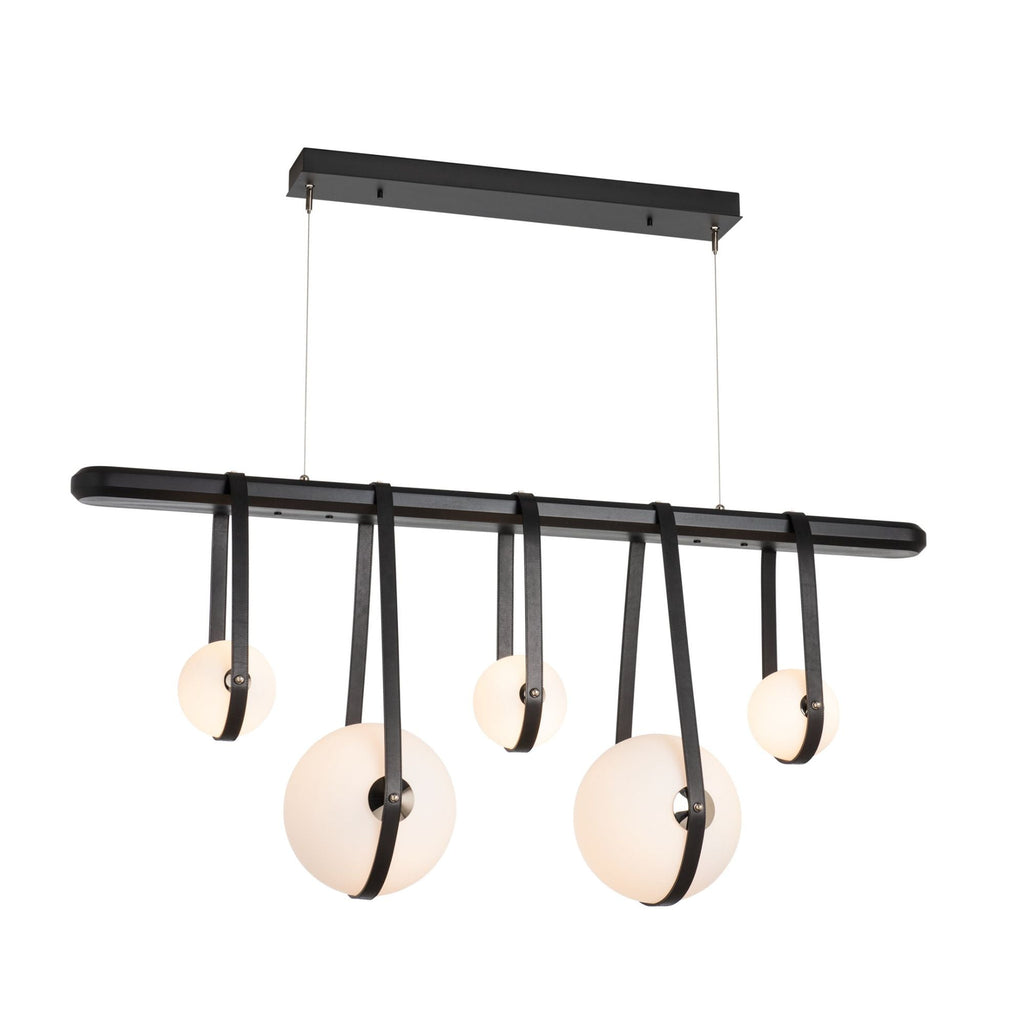 Derby Linear 5-Light LED Pendant Polished Nickel Accent Black Leather LED Opal Glass (GG) in Black